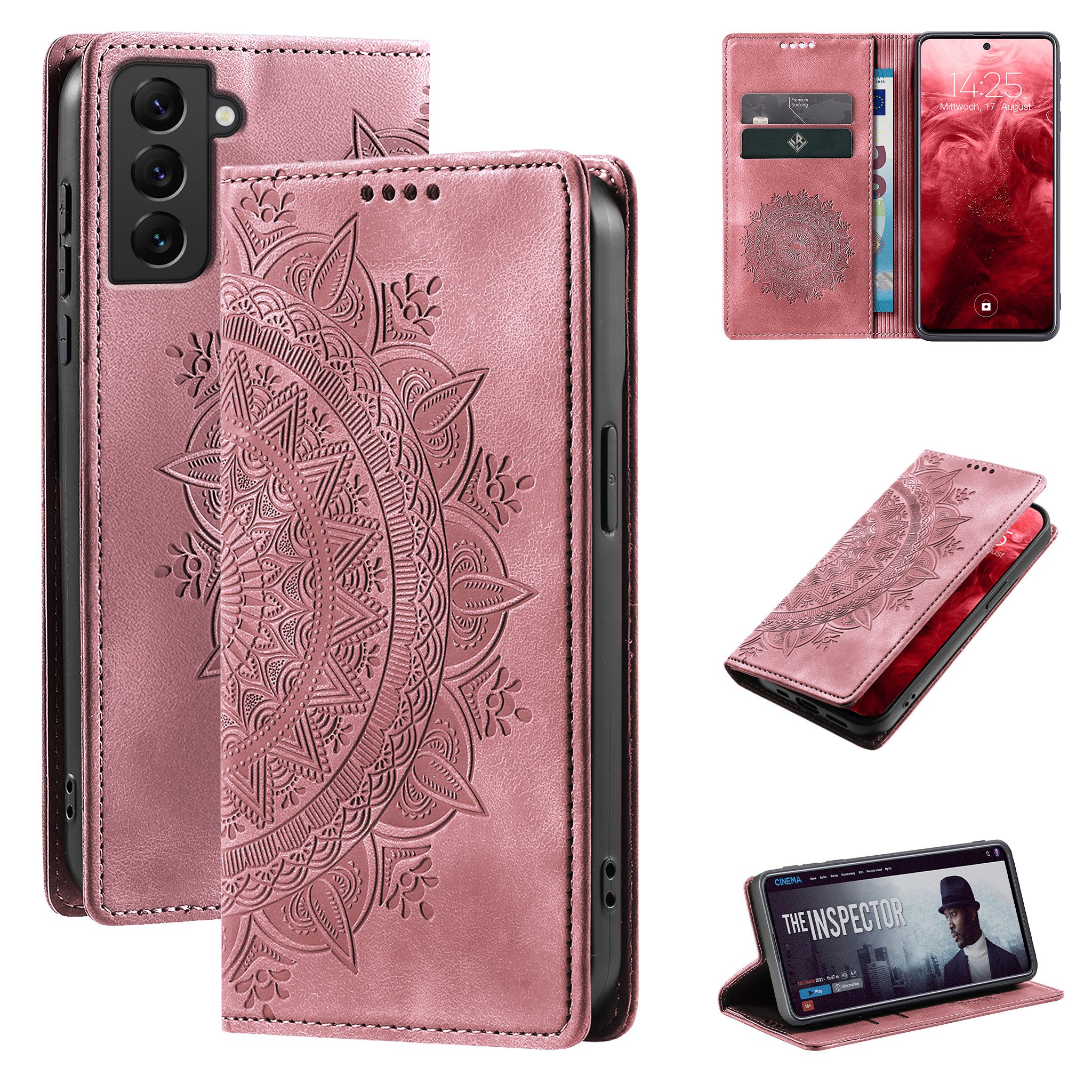 Tec-Expert Handyhülle Mandala Hülle Cover für Samsung Galaxy S22 6.1 Zoll, 6.1", Klapphülle Case Tasche mit Kartenfächern und RFID Schutz