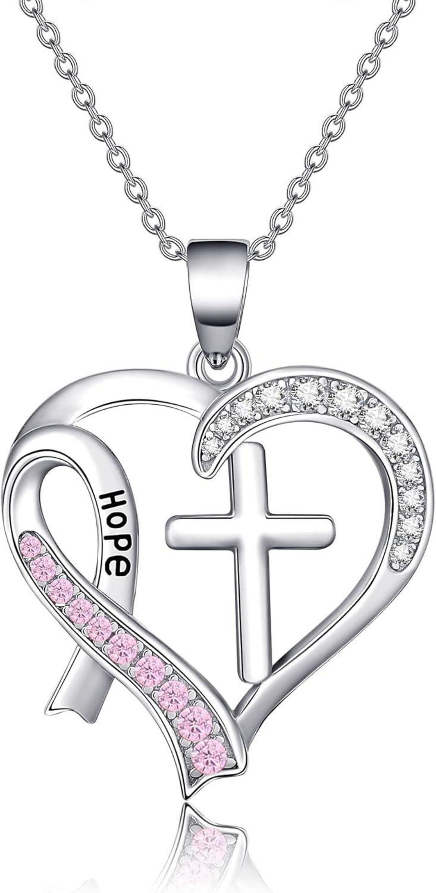 Kette und Anhänger Set Überlebende Kreuzband Halskette 925 Silber Rosa Band Anhänger