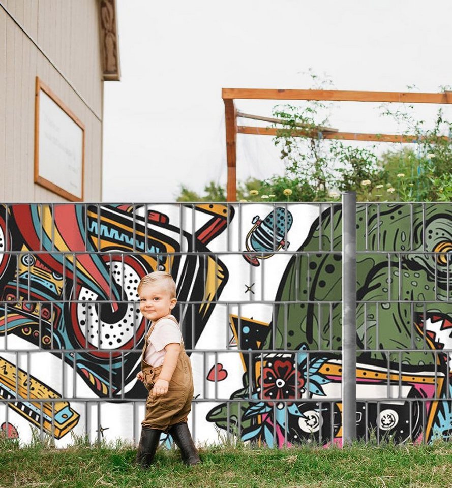 Thumbnail - MyMaxxi Sichtschutzstreifen Sichtschutzstreifen Dino Graffiti Sichtschutz Garten Zaun