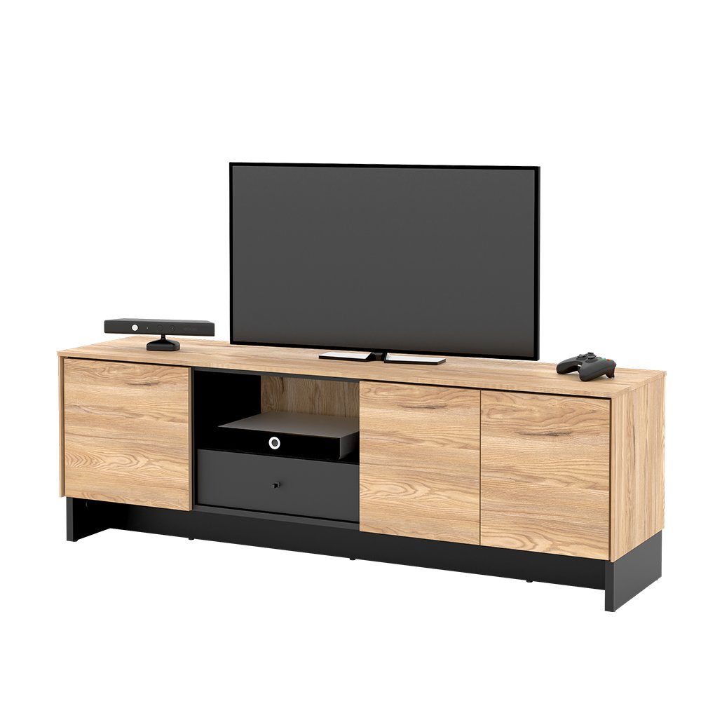 Wohnzimmer, PORTO, TV Breite: eiche cm, Compleo Farbe: Tisch, 163 TV-Schrank Modern