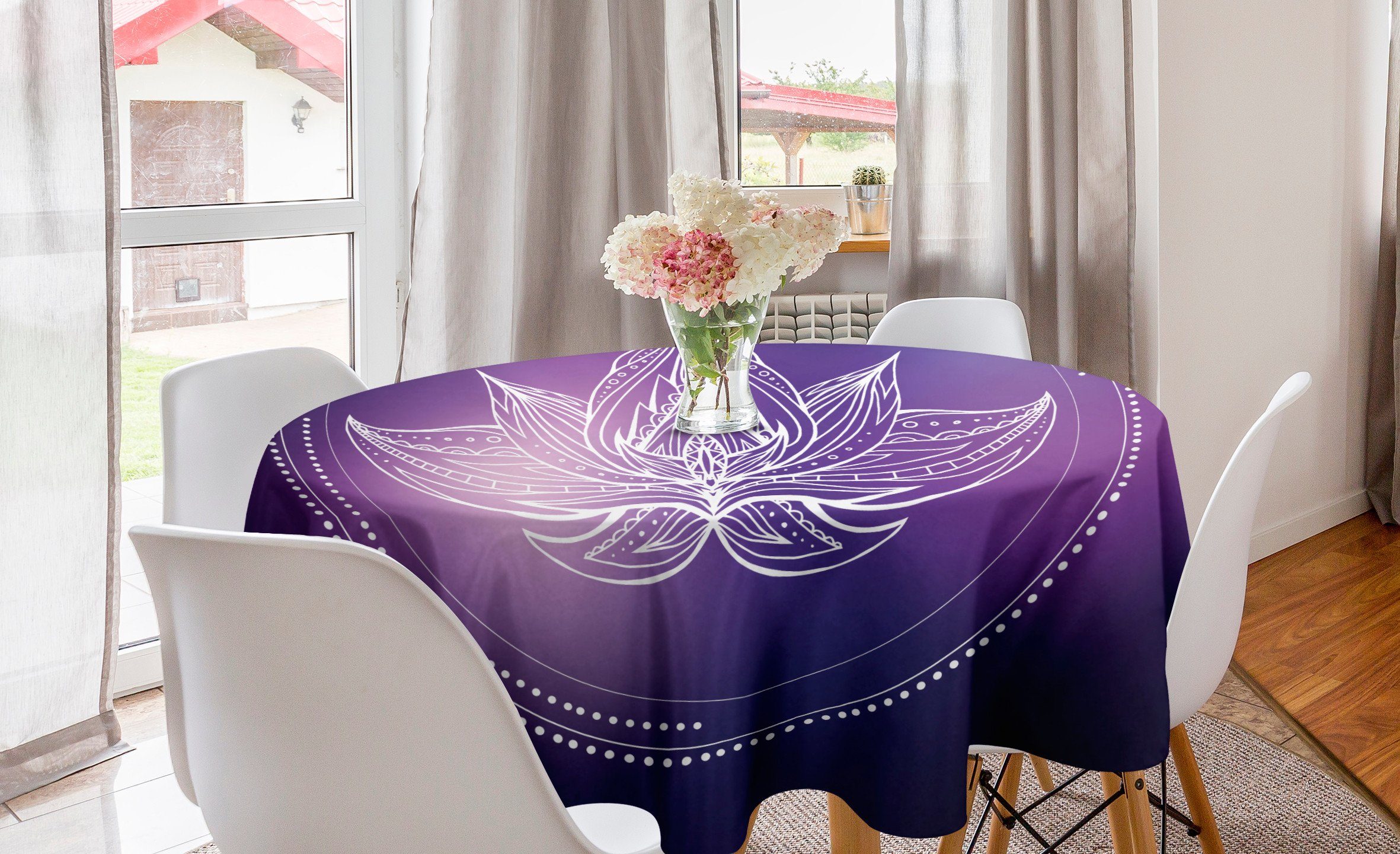 Abakuhaus Tischdecke Kreis Tischdecke Abdeckung für Esszimmer Küche Dekoration, Galaxy Mandala Lotus Flower Raum