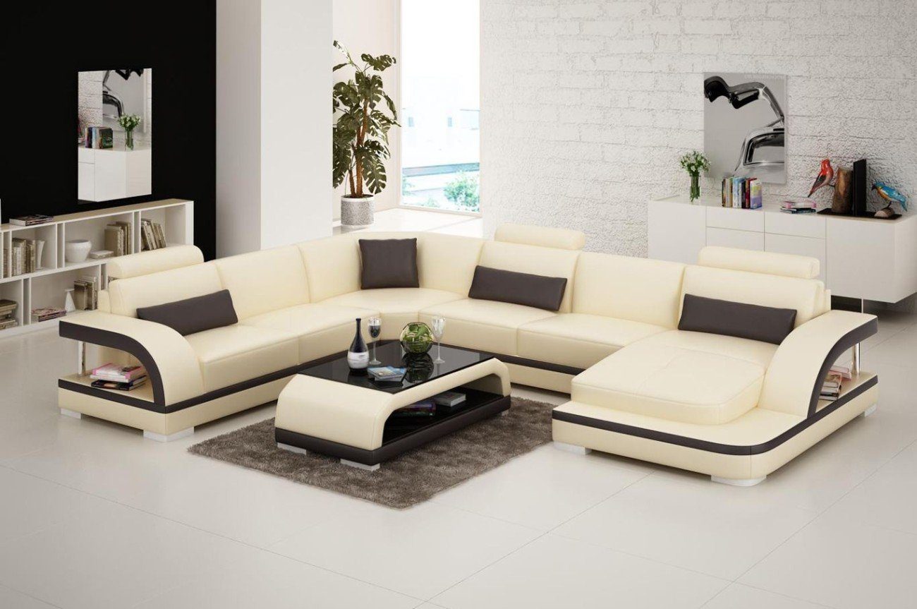 JVmoebel Ecksofa, Design Couch Luxus Couchen Leder Sofa Sitz Eck Garnitur Polster Grau | Ecksofas
