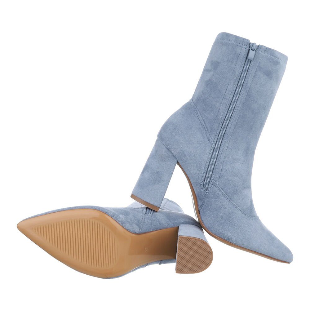 Ital-Design Damen Elegant High-Heel-Stiefelette (85493118) Blockabsatz High-Heel Stiefeletten in Hellblau