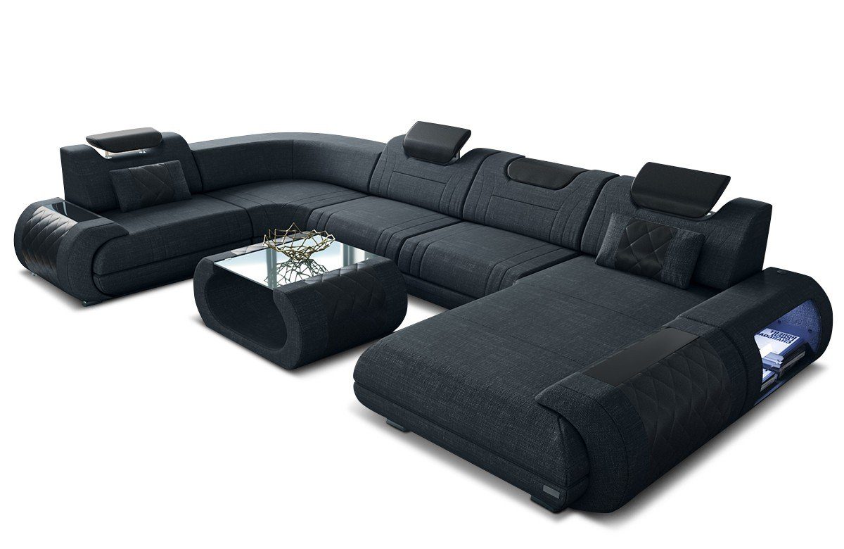 Dreams Strukturstoff Polster Form H wahlweise U Wohnlandschaft schwarz-schwarz Stoffsofa, mit Rimini Stoff Sofa Sofa Bettfunktion Couch
