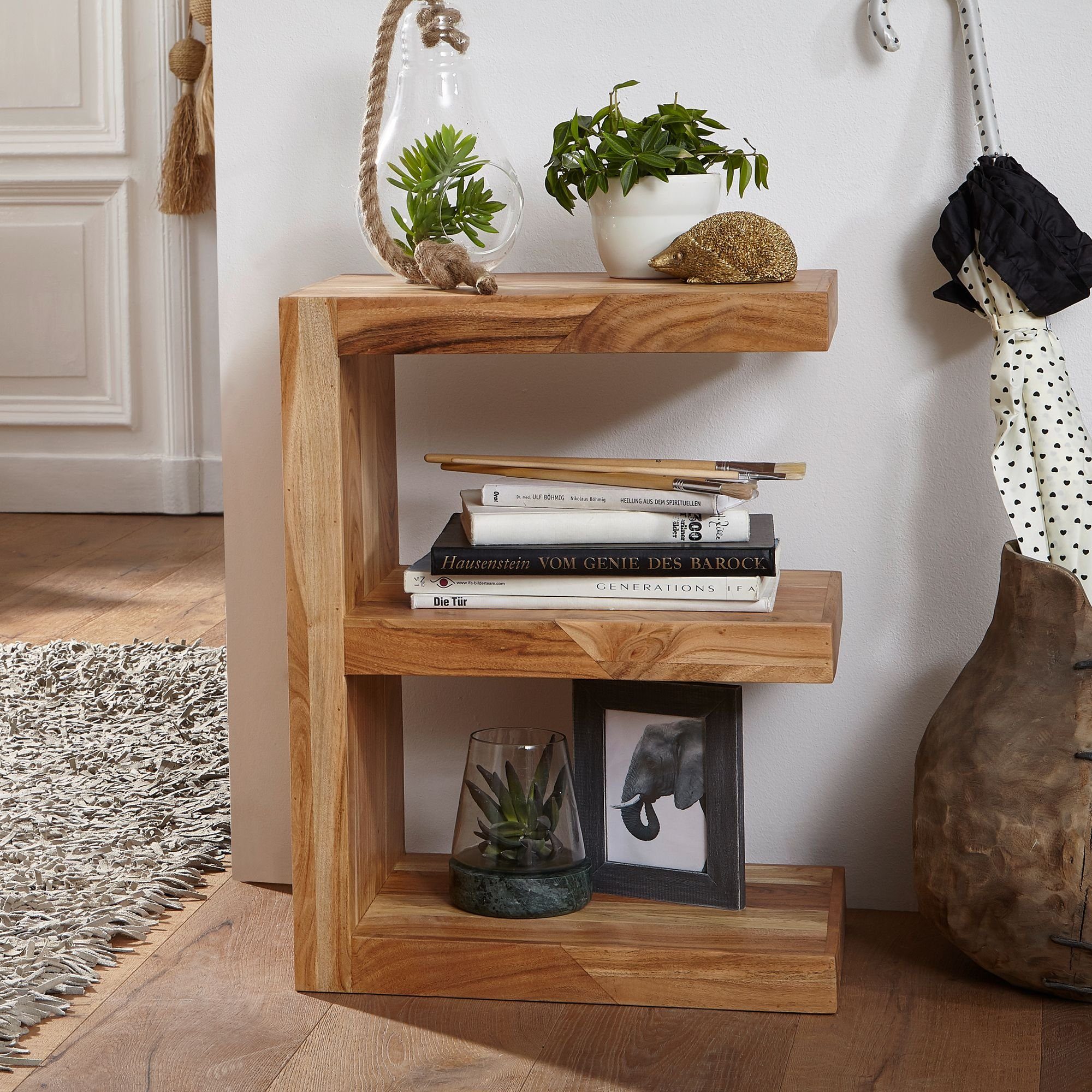 lovingHome® Beistelltisch Akazie Massivholz Beistelltisch mit Ablage 44x 30 günstig online kaufen