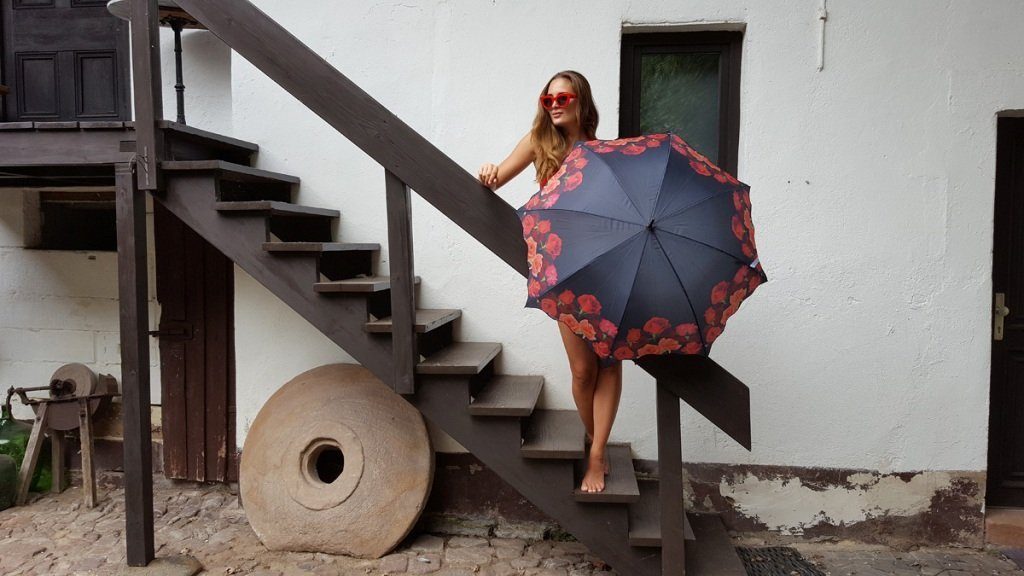 Stockregenschirm Regenschirm Rosenbouquet Rüsche Lilienfeld von Blumen Auf-Automatik