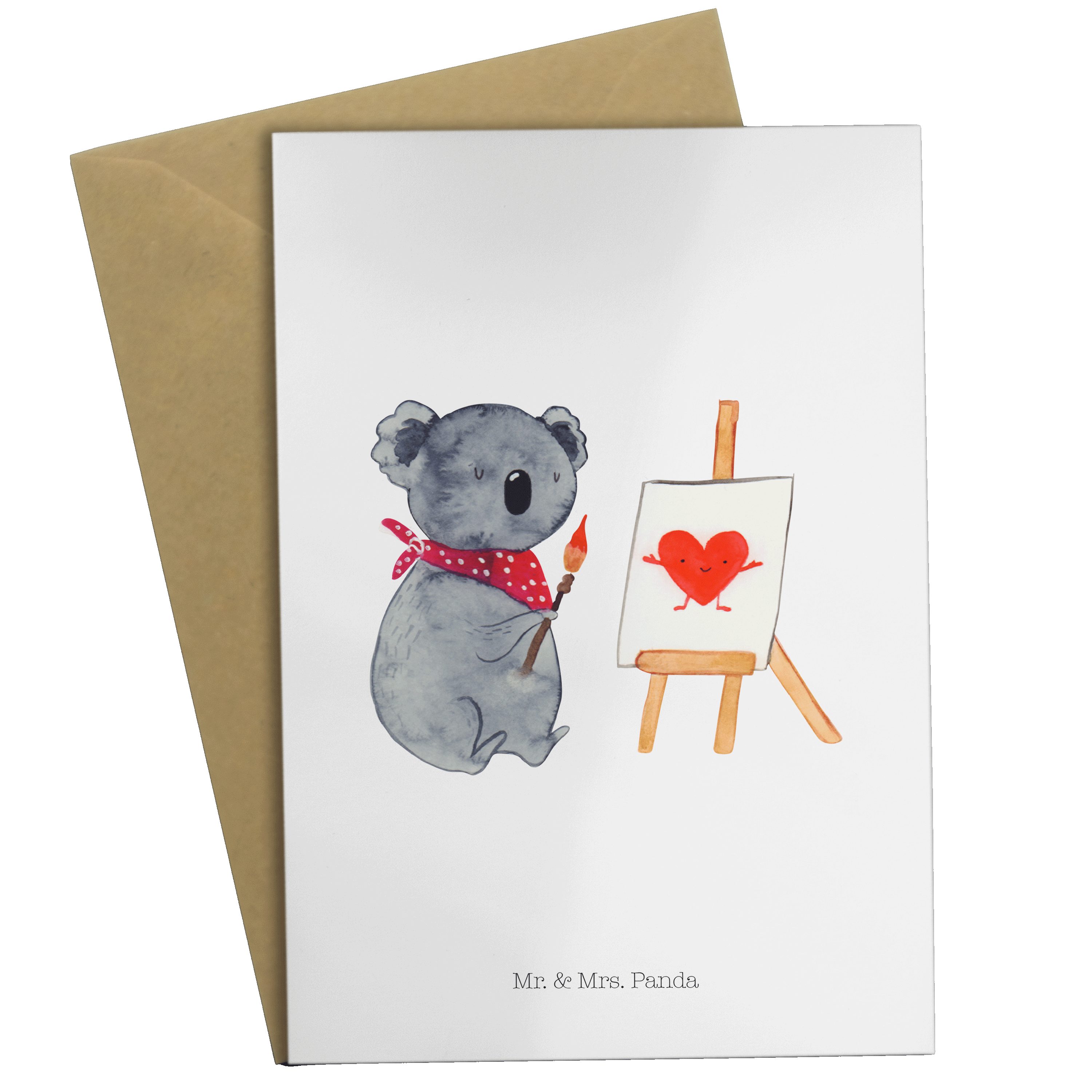 Mr. & Mrs. Panda Grußkarte Koala Klappkarte, - Gefühle Liebe, Geschenk, Künstler Karte, Weiß 