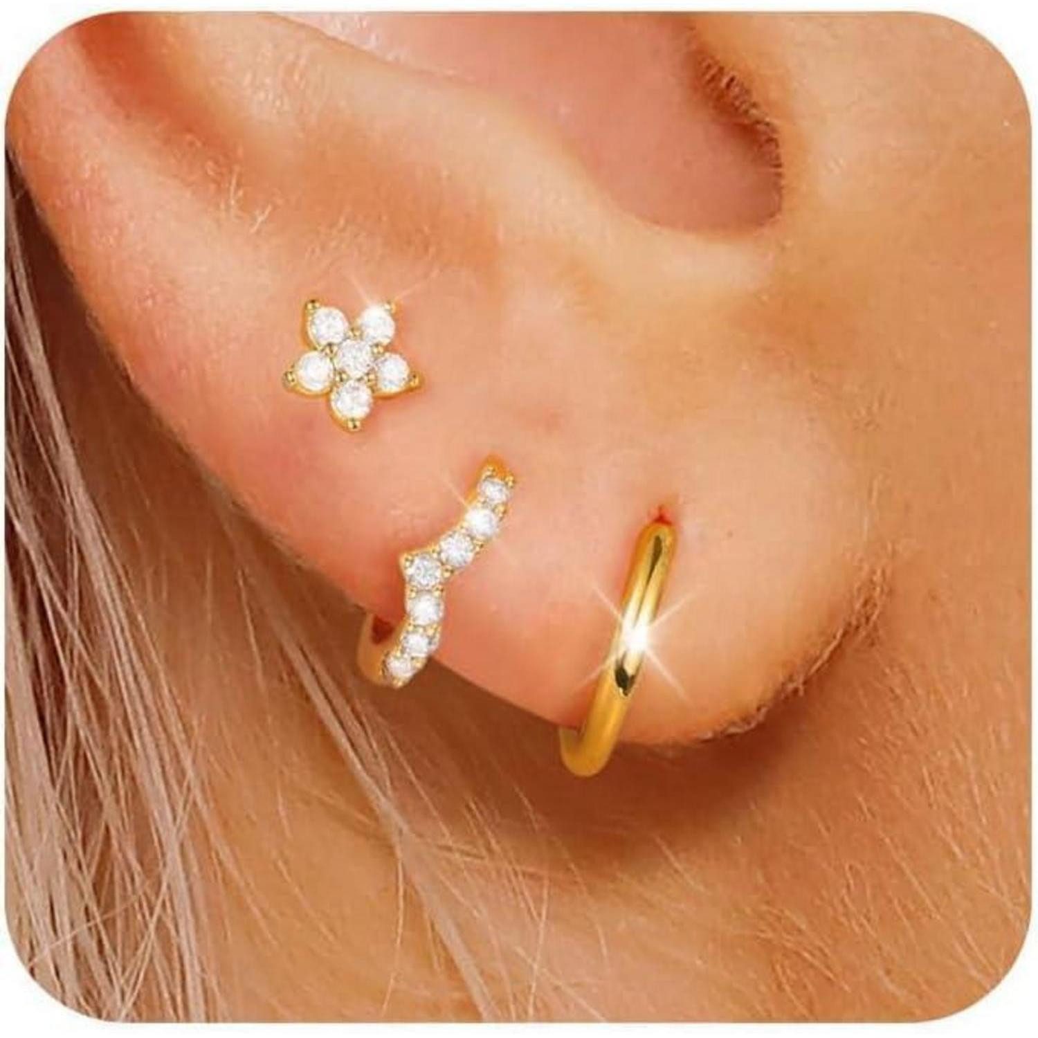 LuxusKollektion Schmuckset Ohrringe Set Silber 925 Vergoldet: Creolen Ohrst günstig online kaufen