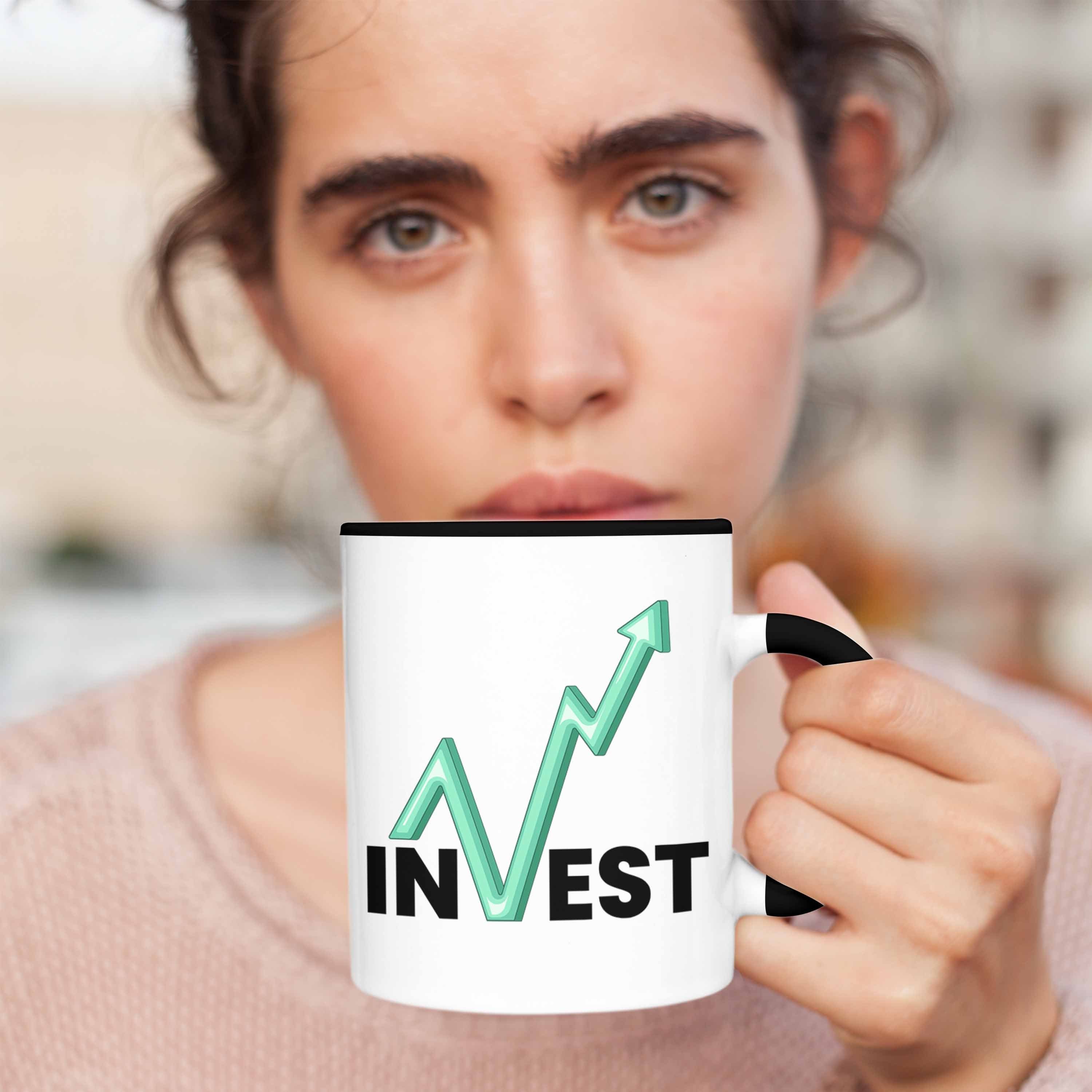 Trader Tasse Börsenfans "Invest" Geschenk für Investment Tasse und Li Aktien Schwarz Trendation