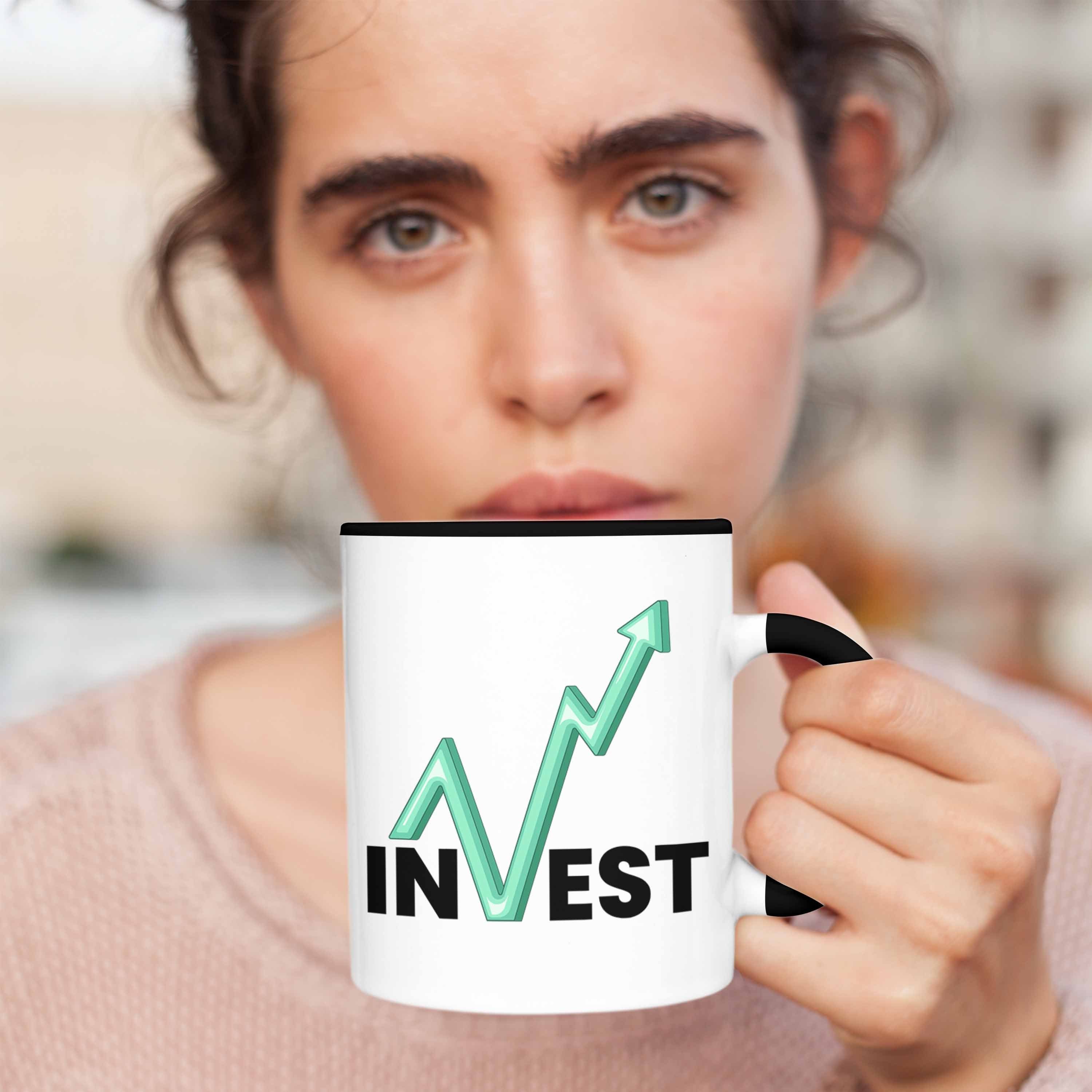 Investment Trader Li Schwarz und "Invest" Tasse Tasse Trendation Geschenk Börsenfans Aktien für