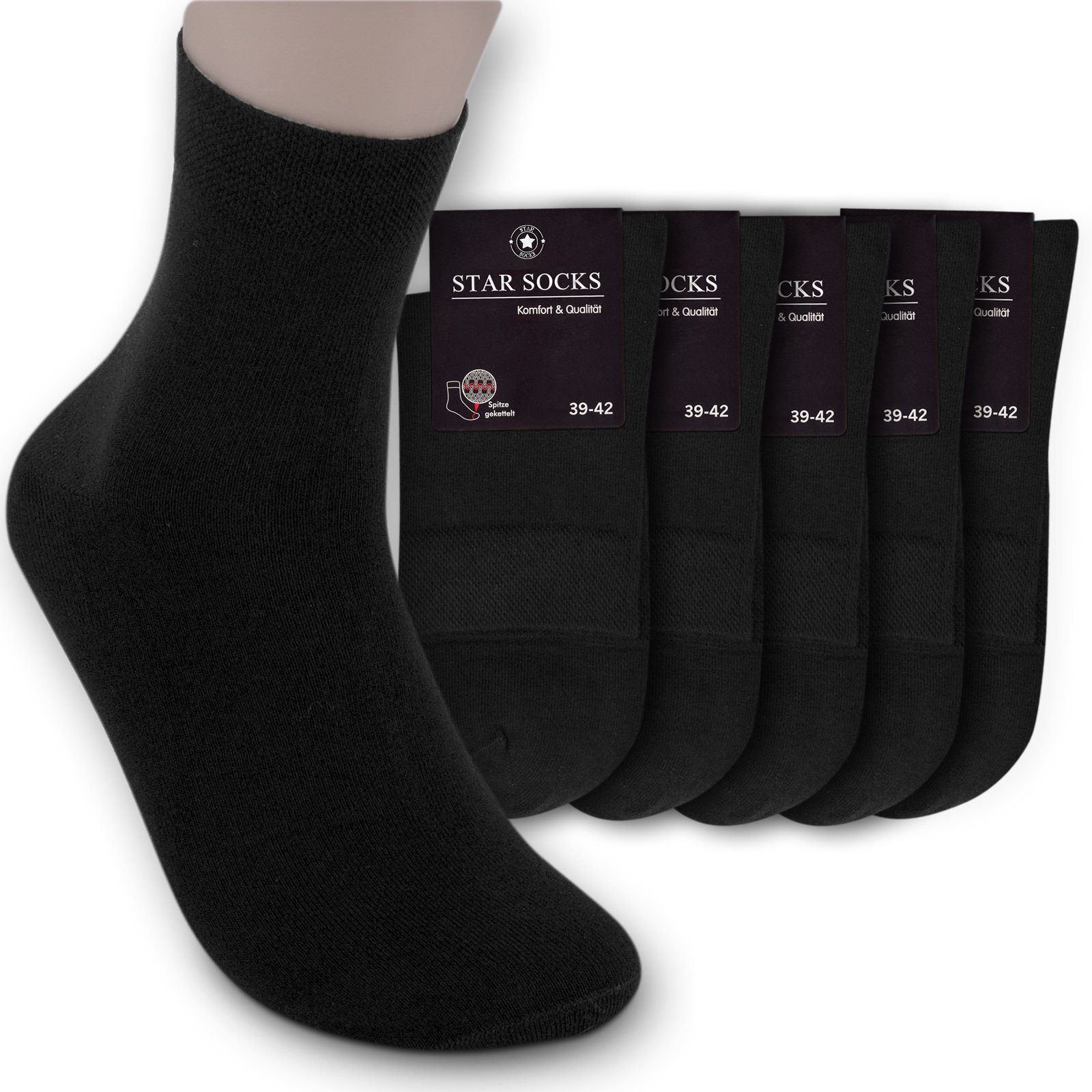 Sockenbude schwarz) Gummi 5-Paar, Komfortbund Die mit Business-Socken Kurzsocken BLACK (Bund, ohne