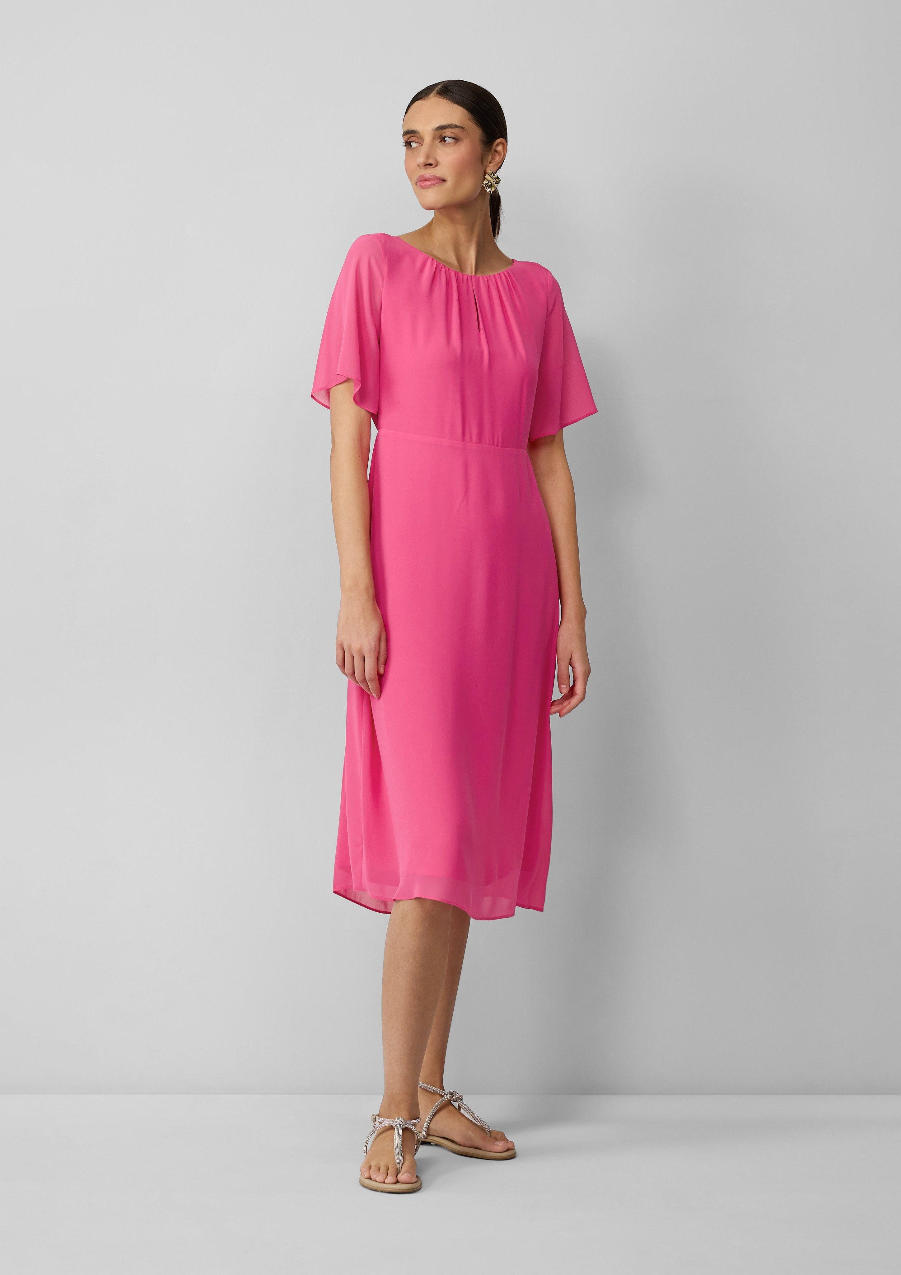 Minikleid Midikleid aus Chiffon mit kurzen Ärmeln und blickdichtem Futter