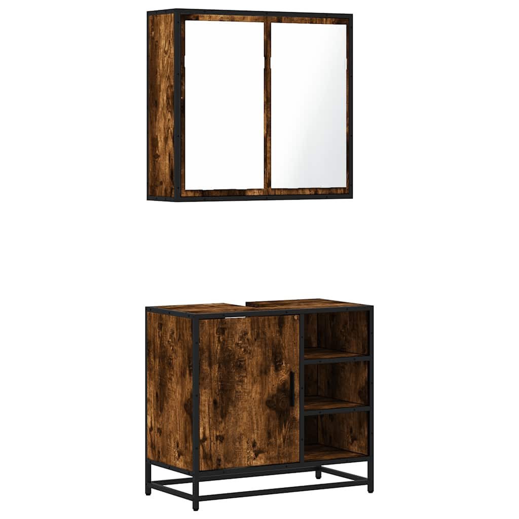 Badezimmer-Set 2-tlg. Badmöbel-Set Räuchereiche Holzwerkstoff