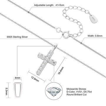 ROUGEMONT Kette mit Anhänger Luxus Moissanit Halskette Kreuz Halskette 925 Silber 18K Gold