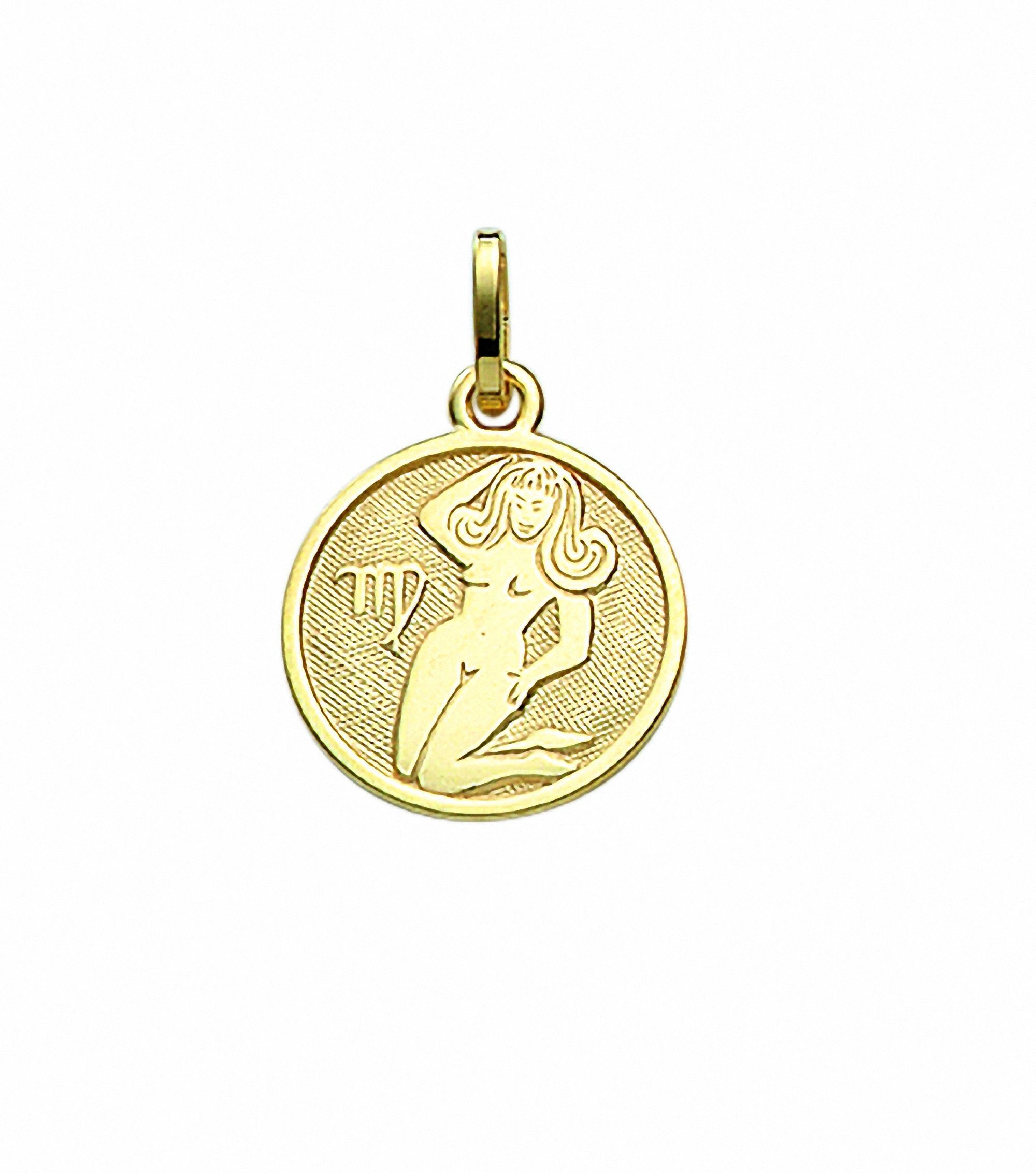 Adelia´s Kette mit Anhänger 333 Gold Sternzeichen Anhänger Jungfrau Ø 11,8  mm, Schmuckset - Set mit Halskette, Inkl. 45 cm verstellbarer vergoldeter  925 Silber Halskette