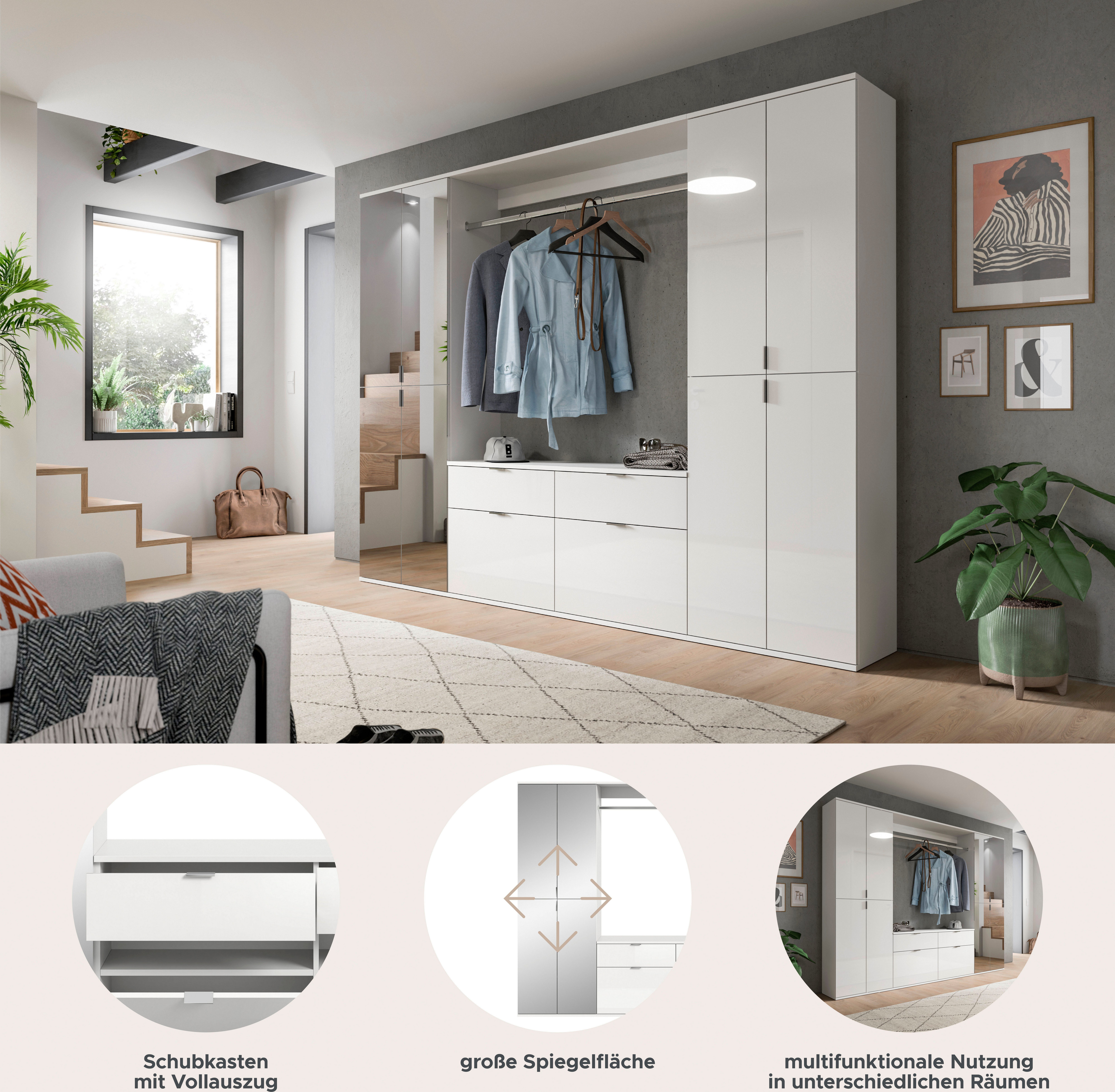 Home affaire Garderoben-Set TRONDHEIM, 5-teilig, Breite 243cm, individuell platzier- & erweiterbar, (Set, 4-St., bestehend aus: 2x Garderobenschrank breit & 3-t – Bild 3 von 5