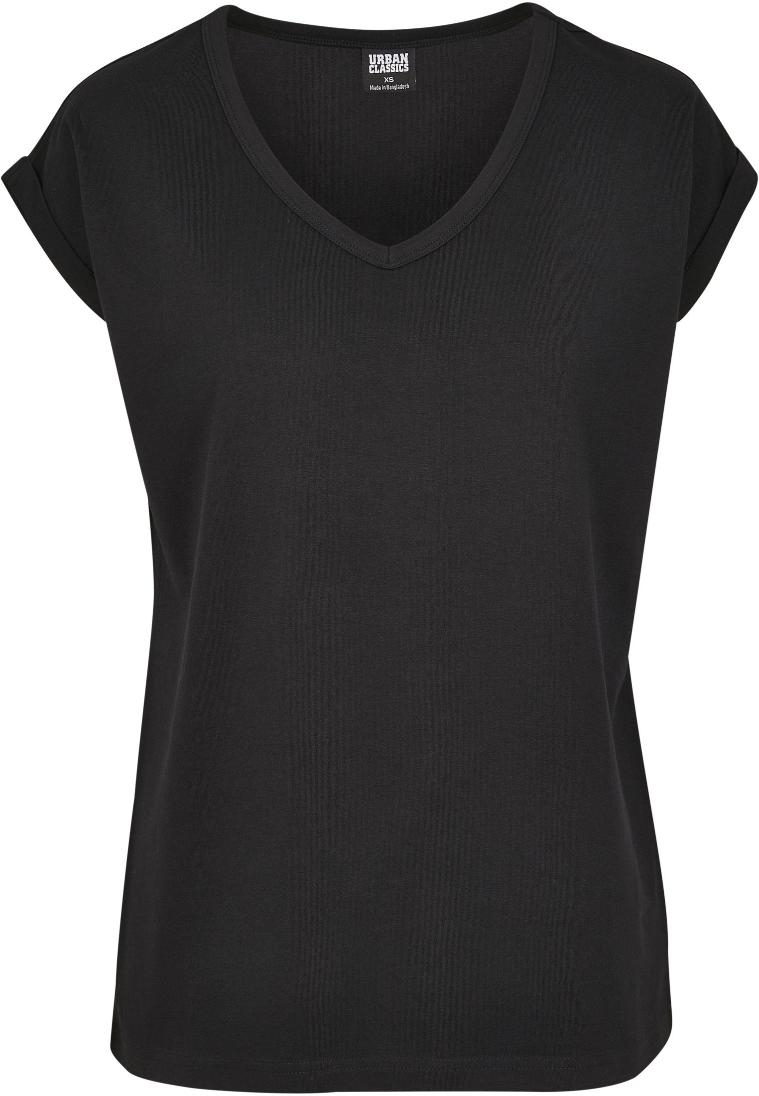 URBAN CLASSICS Kurzarmshirt Damen V-Neck Shoulder (1-tlg) Round Tee Ladies Extended