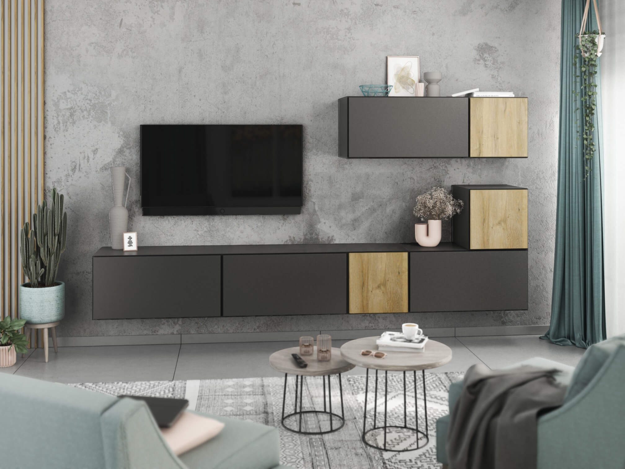 moebel-dich-auf Wohnwand VARIANTO 2, (7- teilig., besteht aus 4x Schrank mit Klappe, 3x Schrank mit Tür), MDF Fronten tiefgezogen