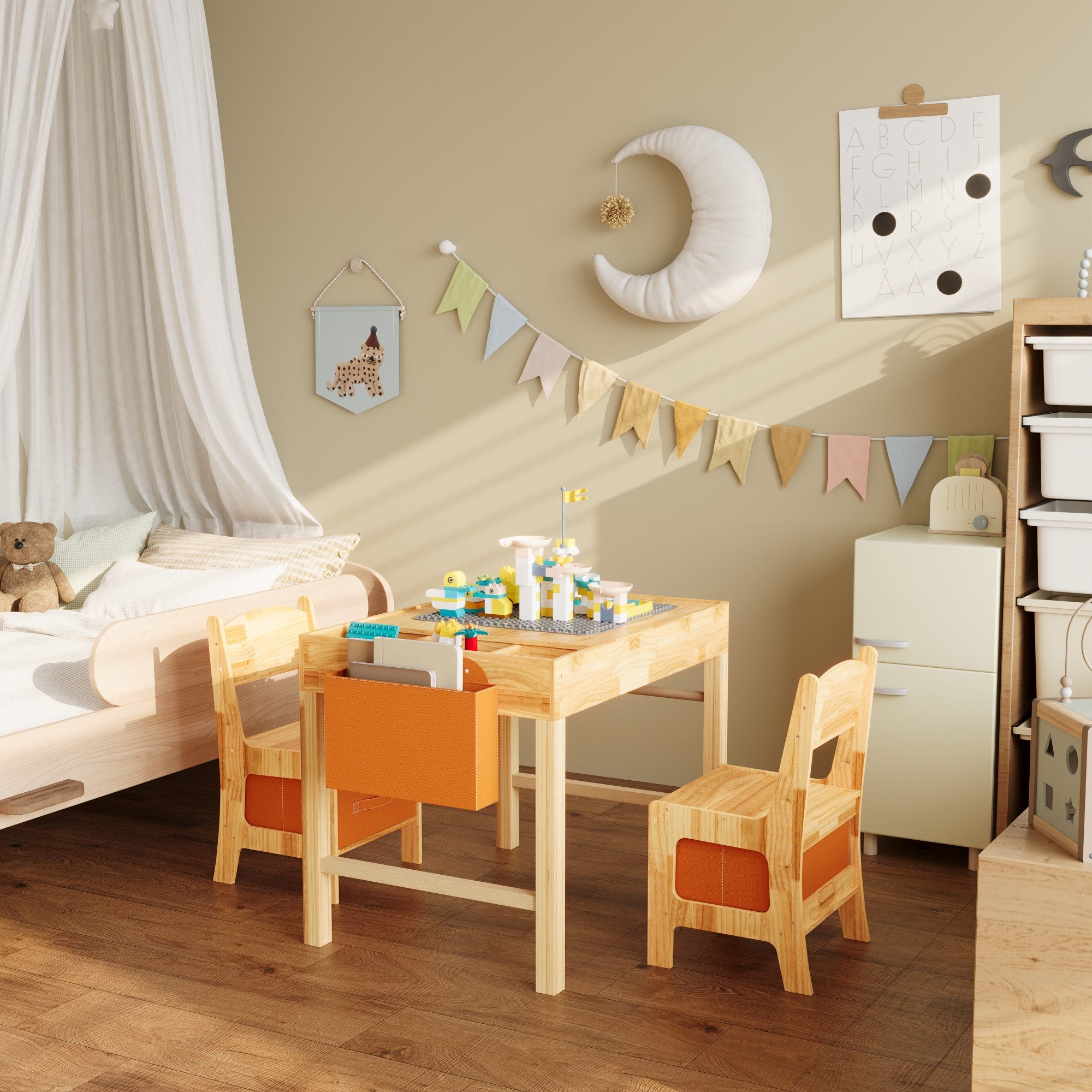 FUFU&GAGA Kindersitzgruppe Kinderspieltisch mit Stühlen, Natur, Massivholz günstig online kaufen