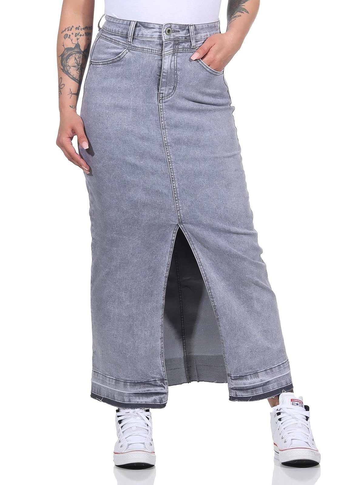 CLEO STYLE Jeansrock Damen Rock 2576 XS Grau