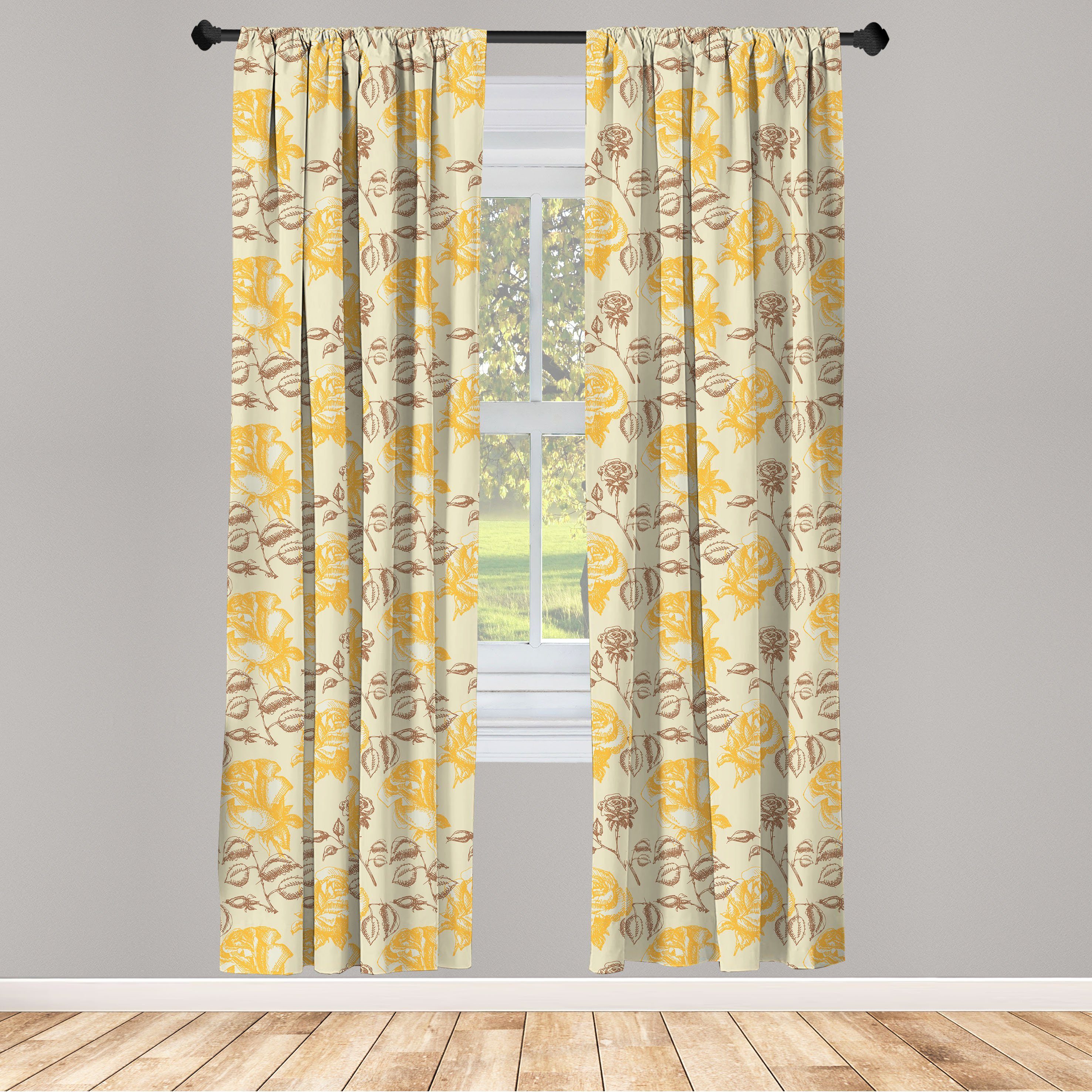 Gardine Vorhang für Wohnzimmer Schlafzimmer Dekor, Abakuhaus, Microfaser, Vintage Blumen Liebes-Blumen-Theme