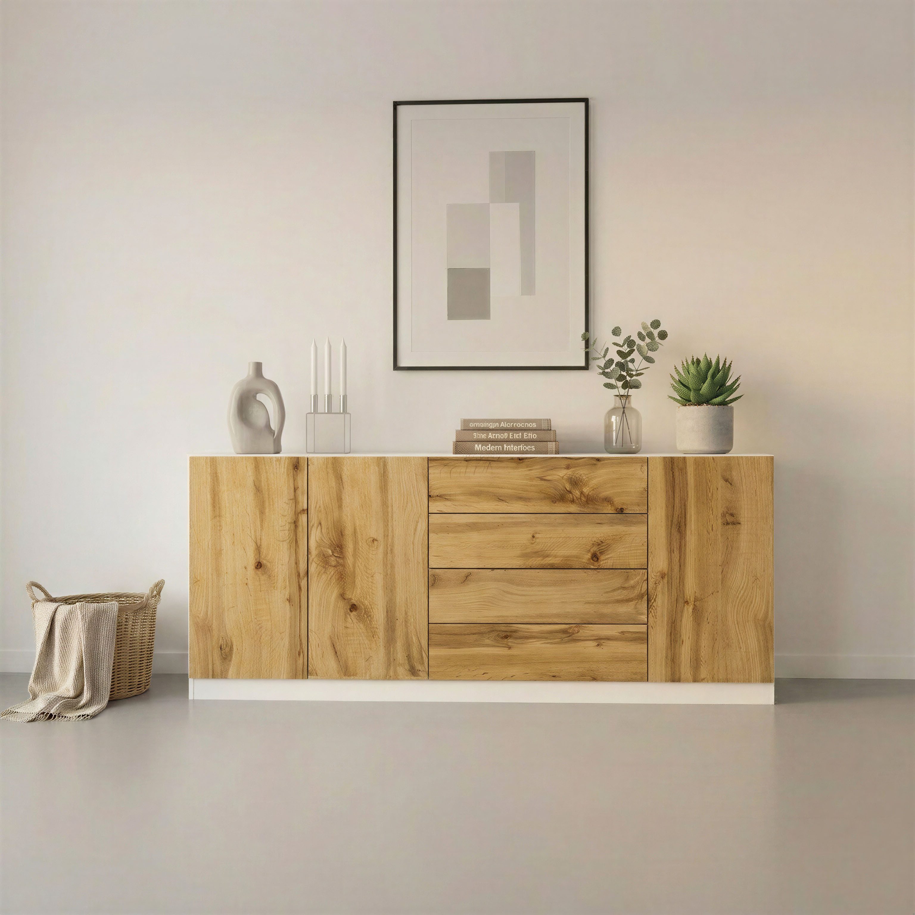 borchardt Möbel Sideboard Vaasa, Kommode mit 3 Türen und 4 Schubkästen auf Kugelführungen, Breite 190 cm