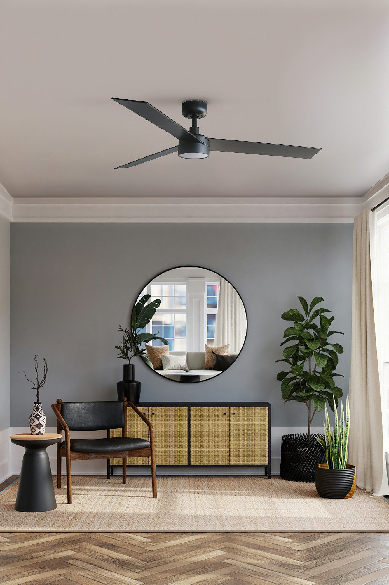 FARO Barcelona Deckenventilator Energiespar Deckenventilator Rudder L Schwarz mit LED, dimmbar