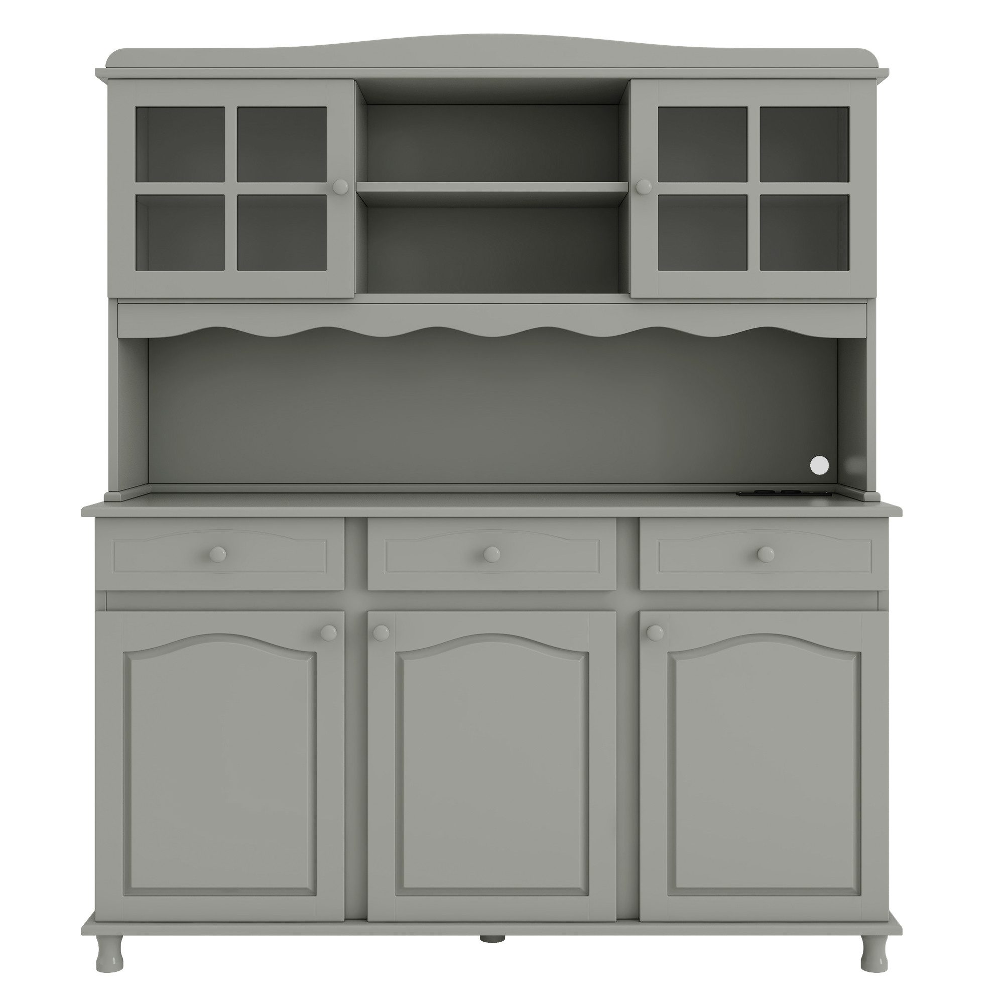 Flieks Küchenbuffet Hochschrank Glasvitrine mit Arbeitsplatte, Steckdosen, LED-Beleuchtung (B135/T40/H185 cm, 1-St., verstellbare Einlegeböden, Retro-Rohrfuß, L – Bild 4 von 5