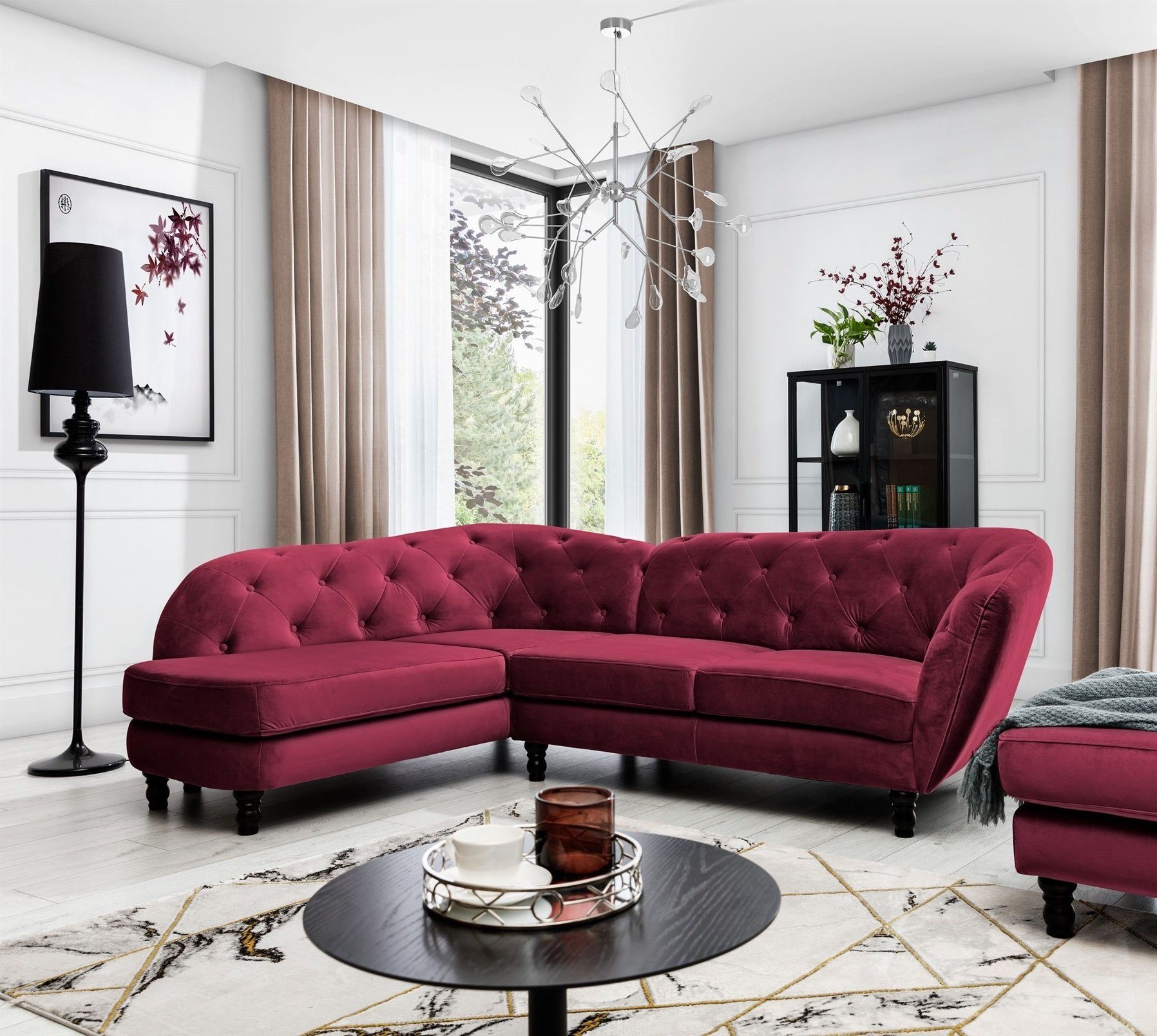 Fun Möbel Ecksofa Ecksofa Designersofa CHARLOTTE in Stoff Matt Velvet, 1 Teile
