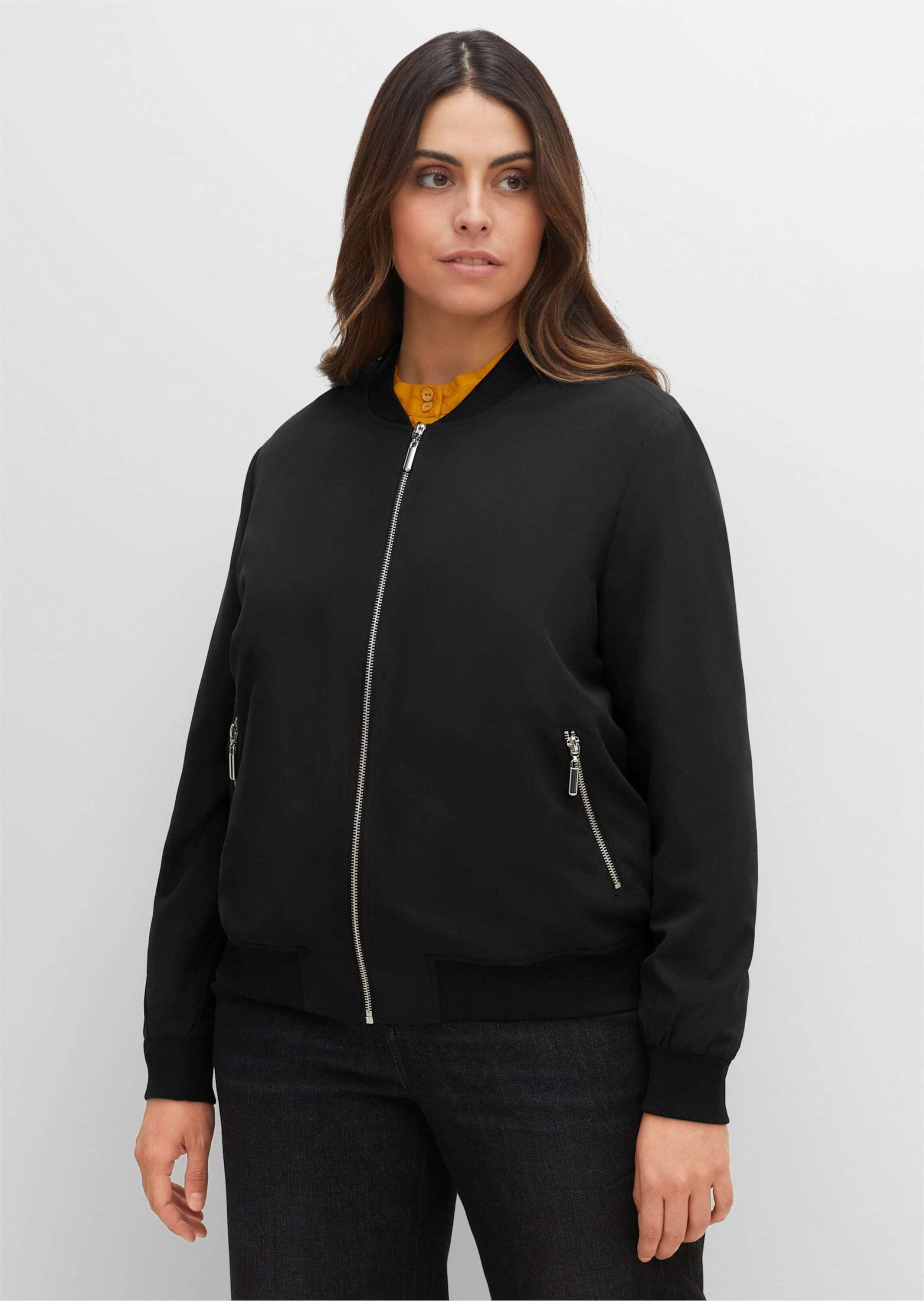 Sheego Allwetterjacke Blouson Langarm mit Rippbündchen und Reißverschluss