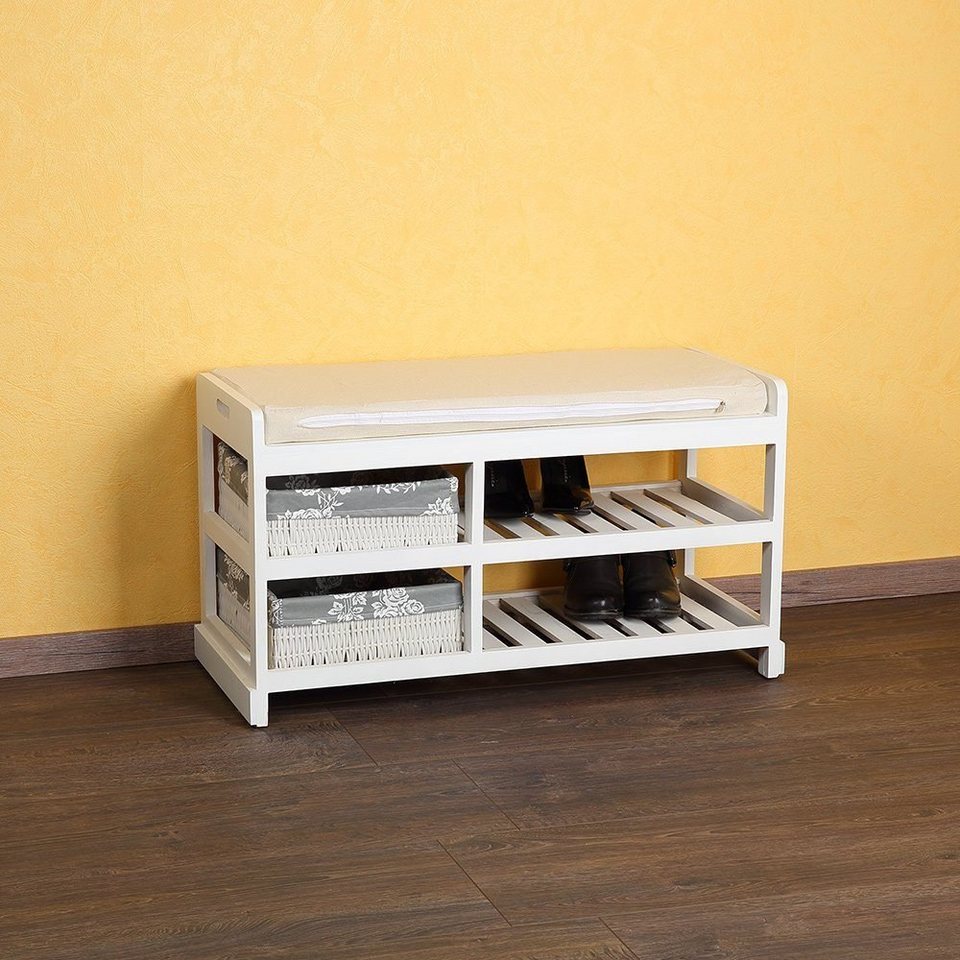 Melko Sitzbank Schuhregal Sitzbank Schuhschrank aus Holz in Weiß Grau  Truhenbank (Stück), Ein idealer Ordnungshelfer für jeden Haushalt