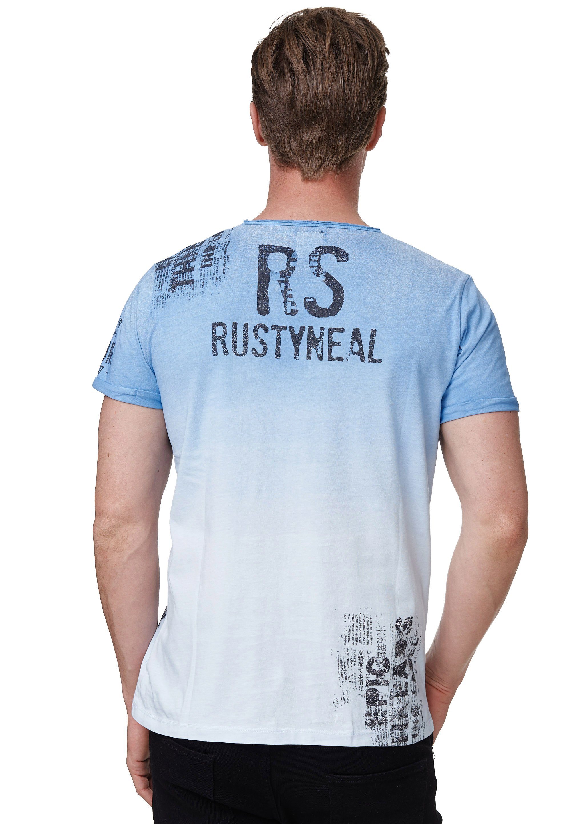 Rusty Neal T-Shirt Neal blau mit trendigem Markenprint Rusty Shirt