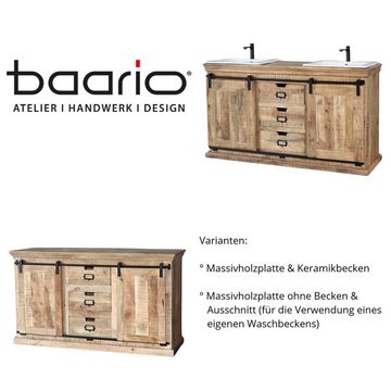 baario Doppelwaschtisch Doppelwaschtisch VODICE Landhaus, massiv rustikal Schiebetüren Vintage Badmöbel
