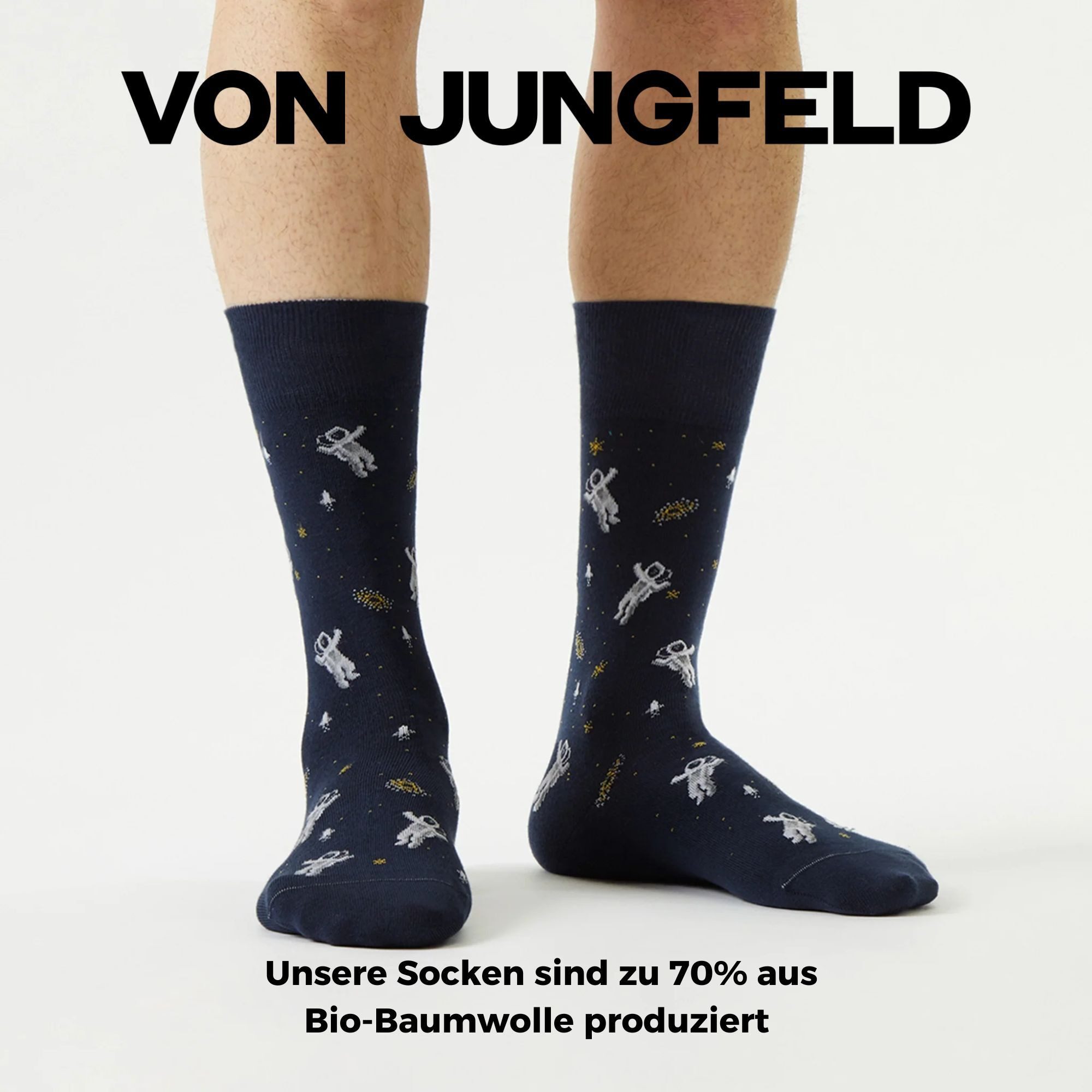 von Jungfeld Socken Space Icons Baumwoll-Mischung 35-46 Unisex (1-Paar, 1 Paar) Motivsocken aus Bio-Baumwolle