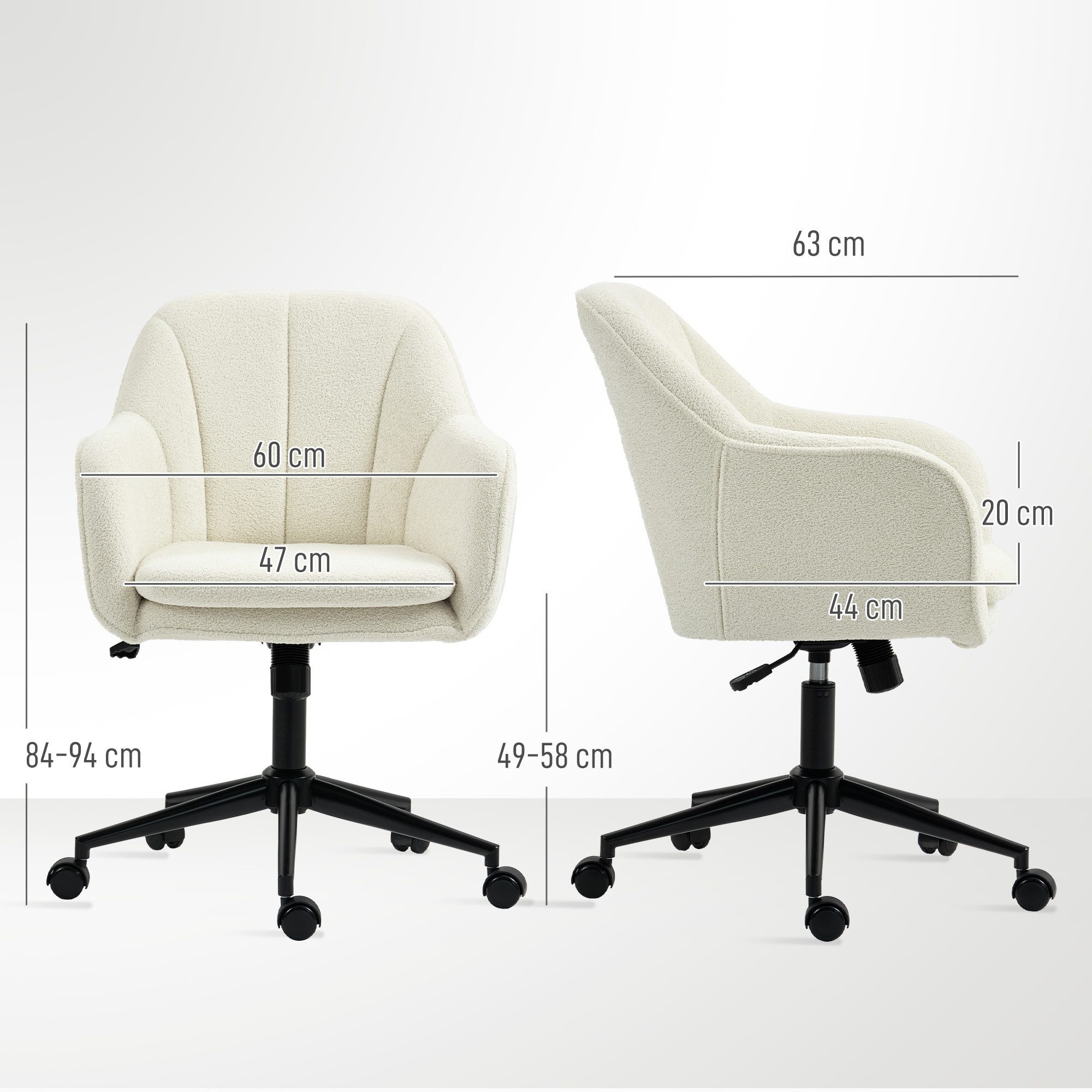 HOMCOM Bürostuhl Schreibtischstuhl Stuhl mit Schneeflanelloptik Höhenverstellbar (Drehstuhl, 1 St), für Schlafzimmer, Arbeitszimmer, Beige