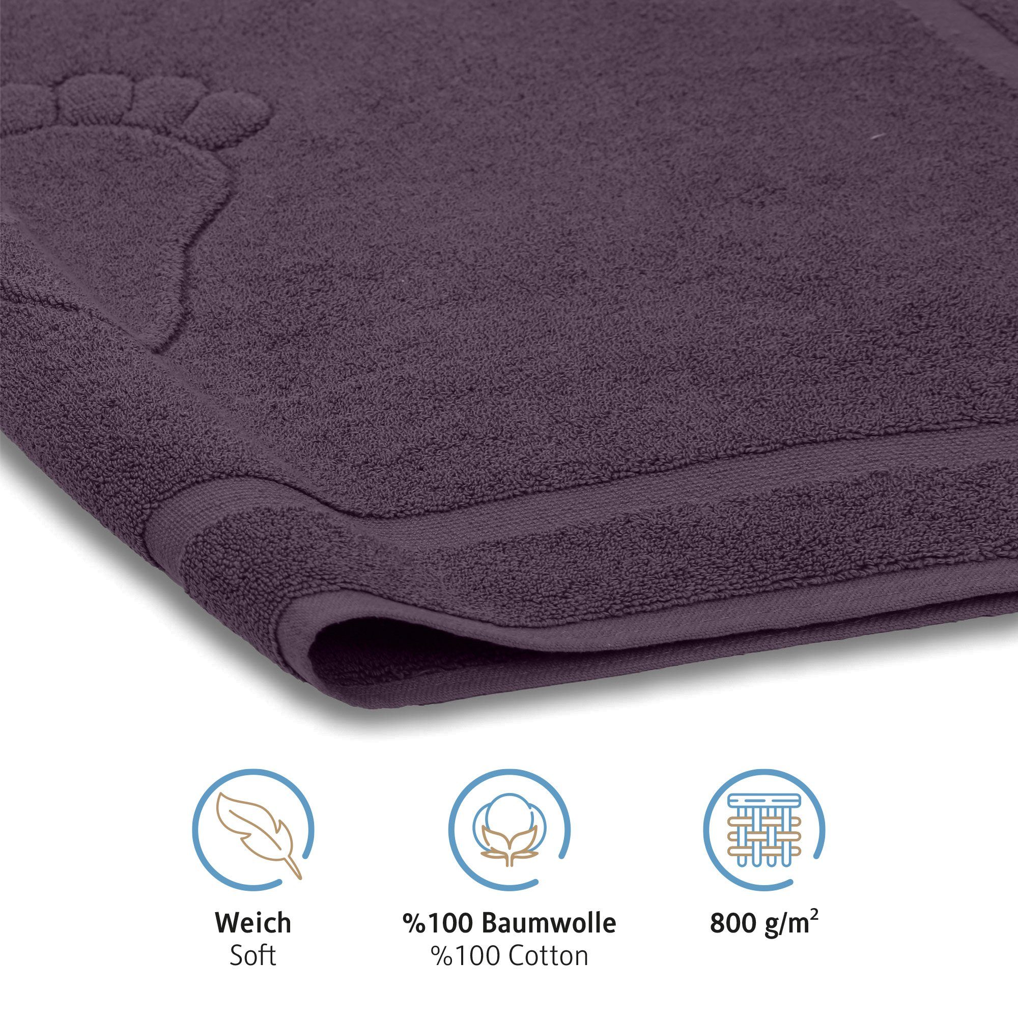 Komfortec Badematte Badvorleger aus 100% Baumwolle, 50x80 cm Duschvorleger, Waschbar Duschmatte, Frottee, Rechteckig, 800 g/m², 2er Set, Saugfähig & Schnelltrocknend