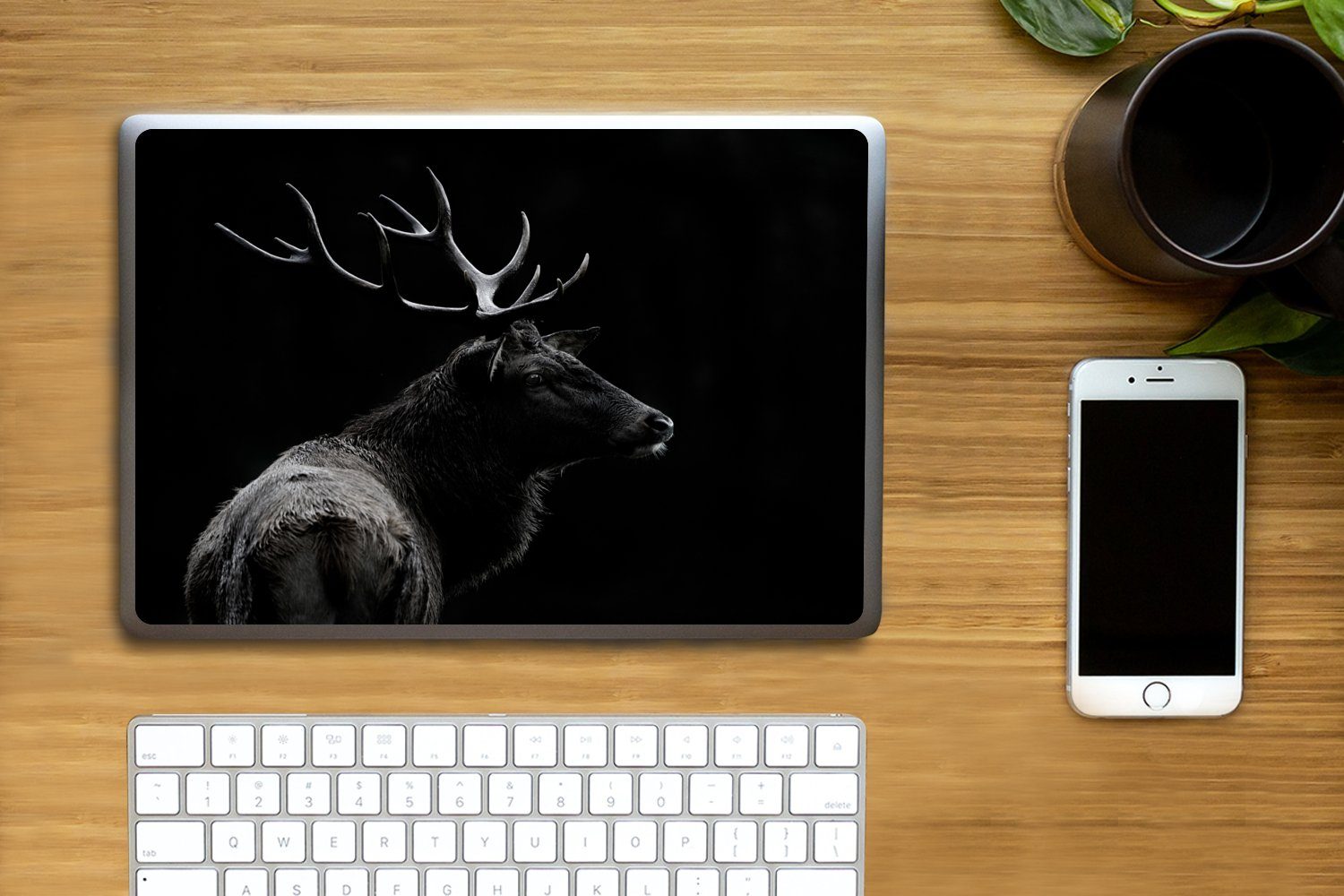 Thumbnail - MuchoWow Laptop-Aufkleber Hirsch - Schwarz - Porträt - Geweih - Tiere