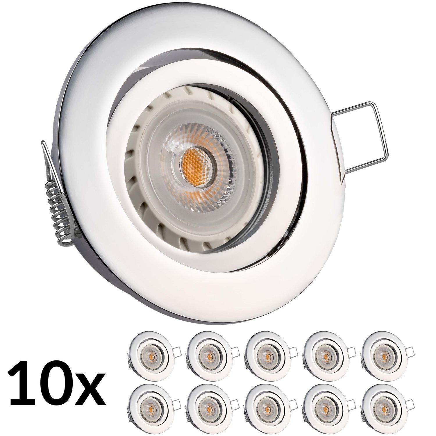 LEDANDO LED Einbaustrahler 10er Einbaustrahler Markenstrahler Chrom mit LED LED GU10 LEDA von Set