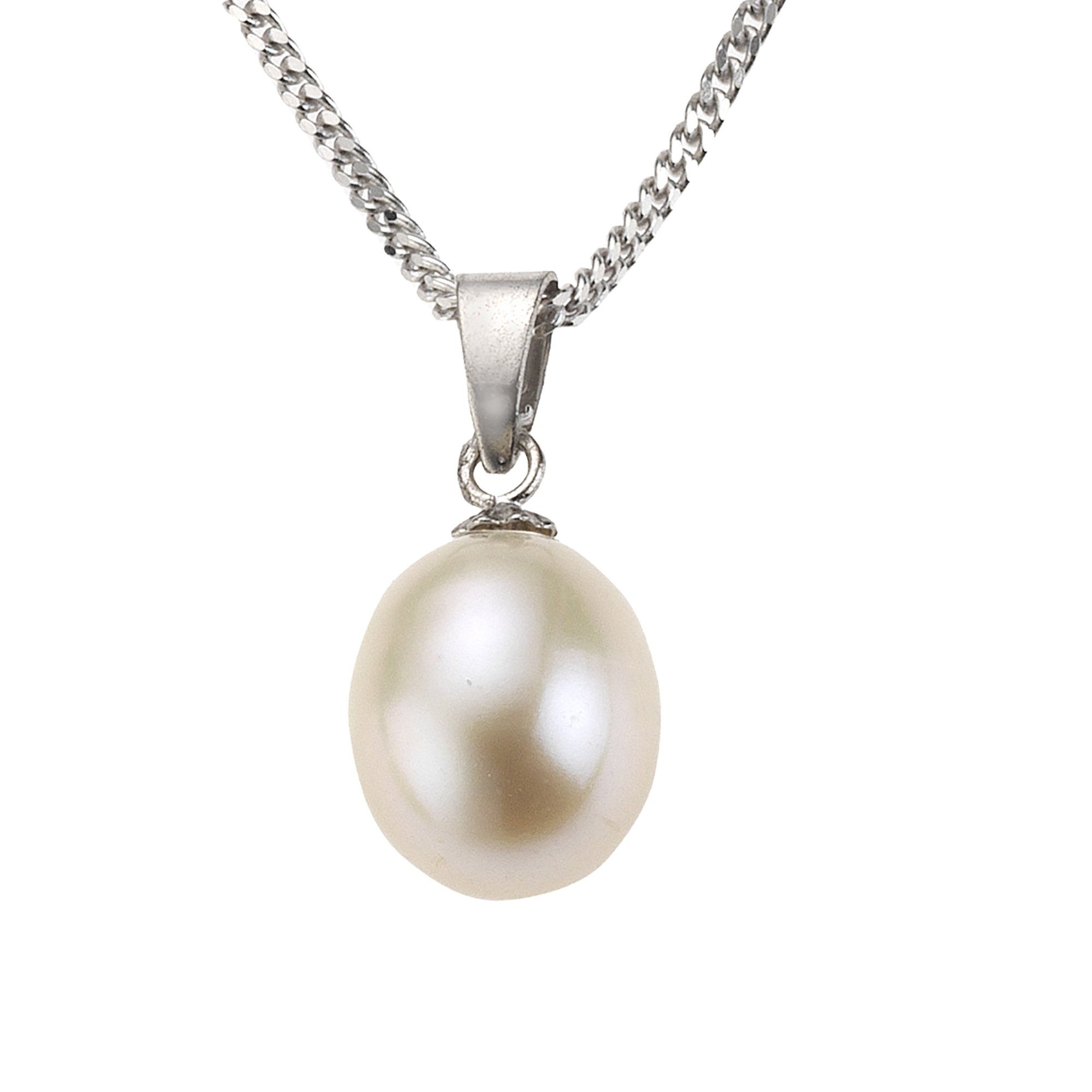 Zeeme Kette mit Anhänger 925 Sterling Silber Perle weiß
