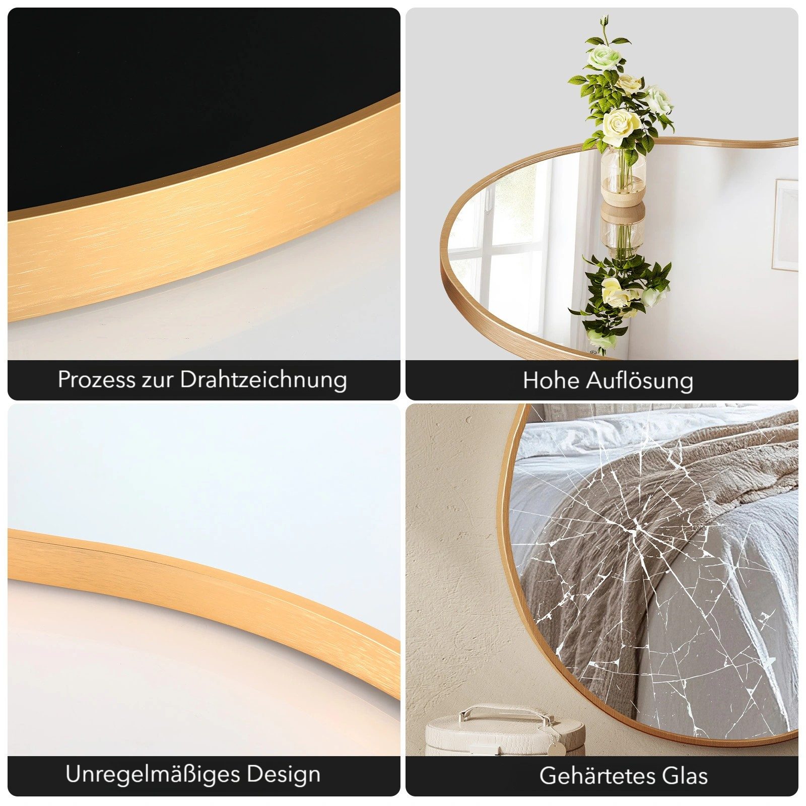 TLGREEN Dekospiegel Wandspiegel, (Wolkenspiegel mit Gehärtetes Glas, Aluminiumrahmen), für Wohnzimmer Schlafzimmer Badezimmer