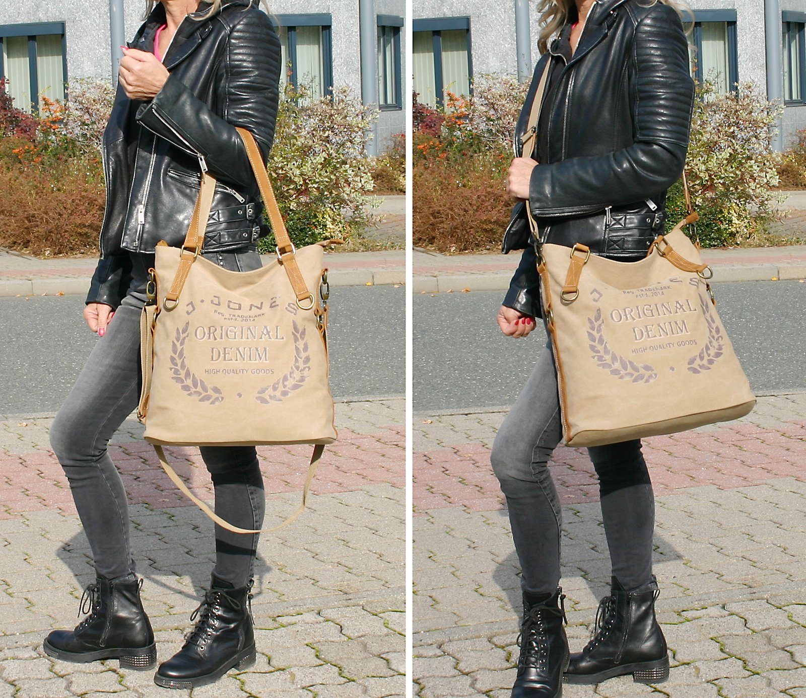 J JONES JENNIFER JONES Shopper Große Damen Umhängetasch aus Canvas - Vintage Schultertasche