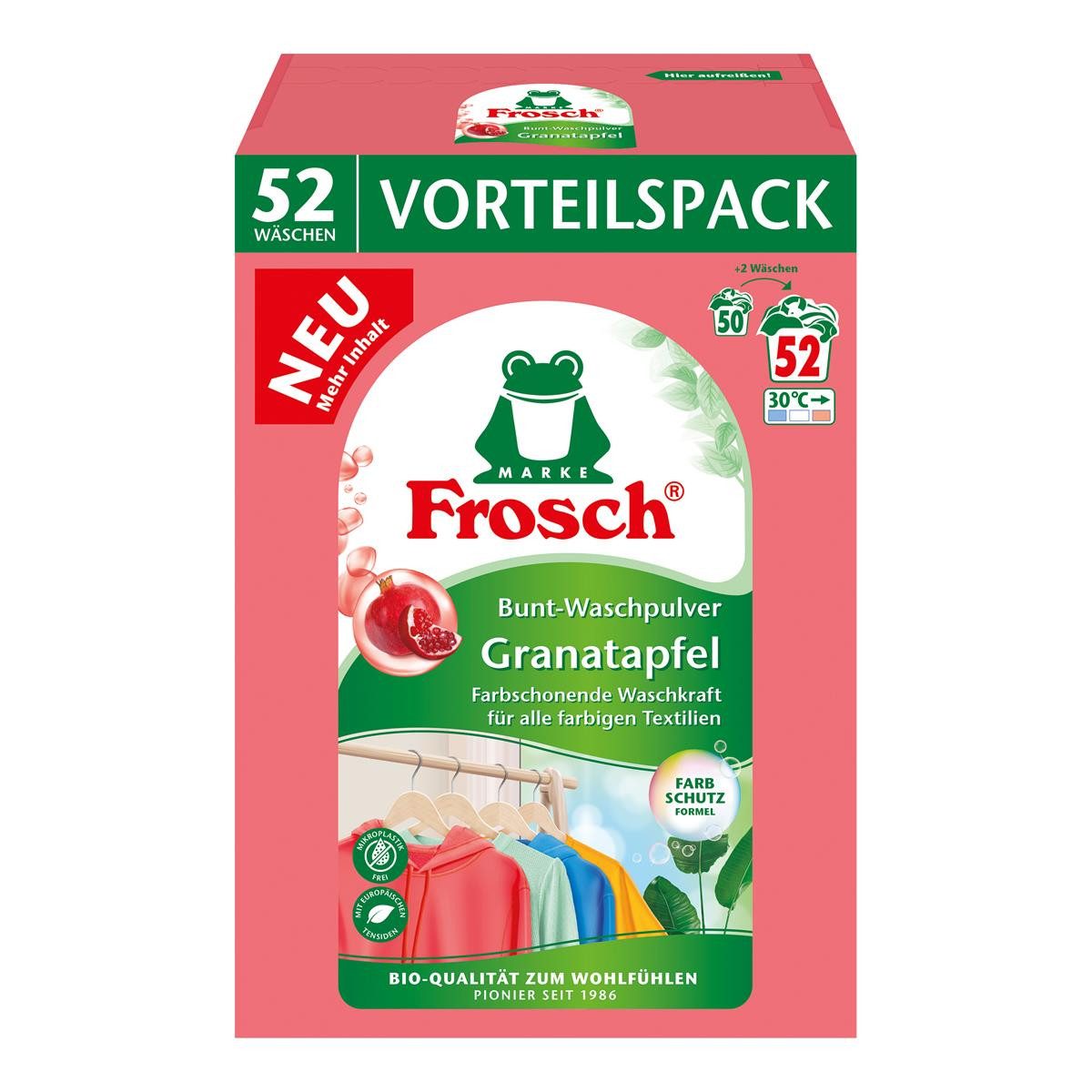 FROSCH Frosch Bunt Waschpulver Granatapfel 3,43kg - Farbschonende Waschkraft Colorwaschmittel