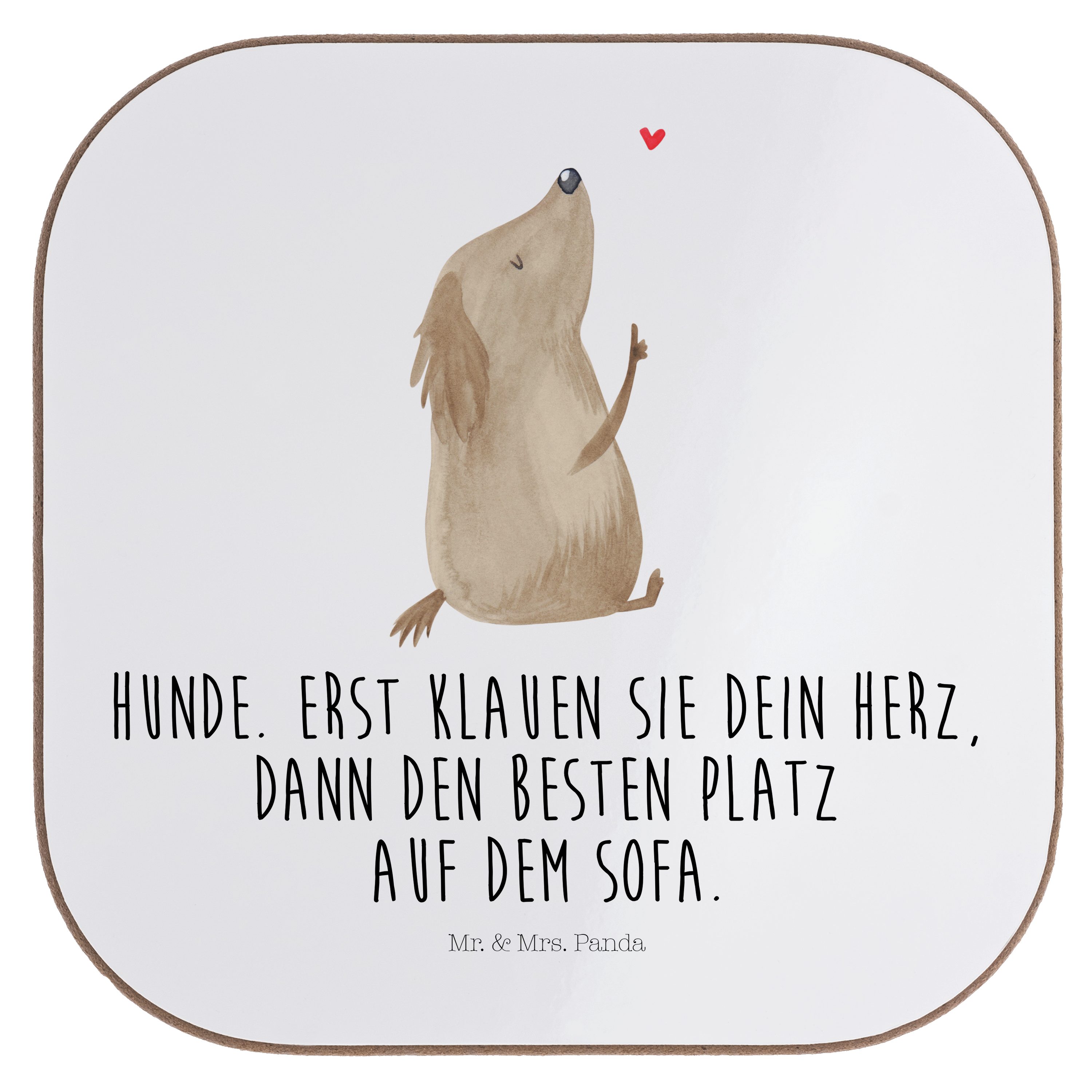 Mr. & Mrs. Panda Getränkeuntersetzer Hund Liebe - Weiß - Geschenk, Untersetzer Gläser, Getränkeuntersetzer, 1-tlg.