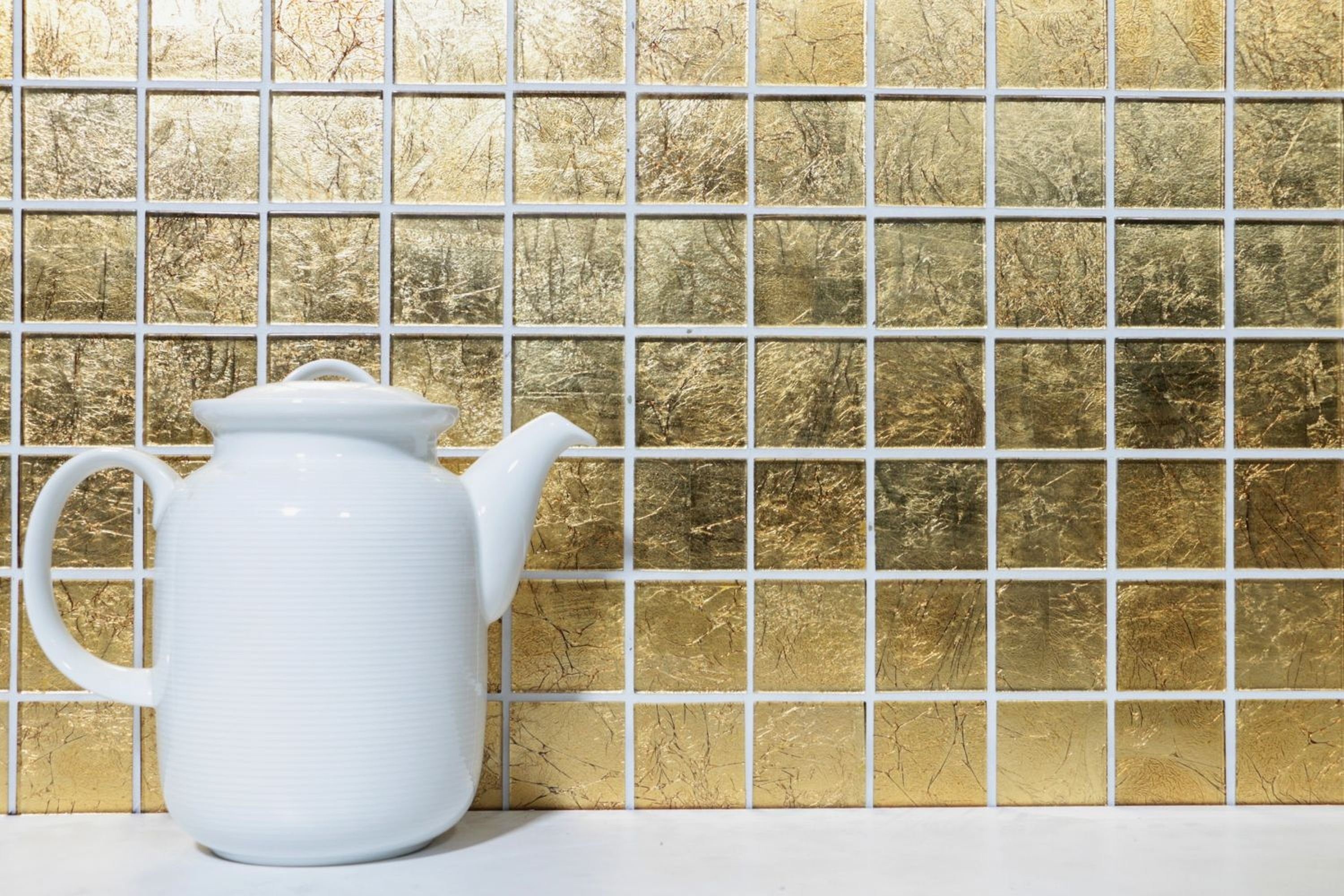 Mosaikfliese Küche Mosaikfliesen Struktur Mosani Fliesenspiegel Glasmosaik gold