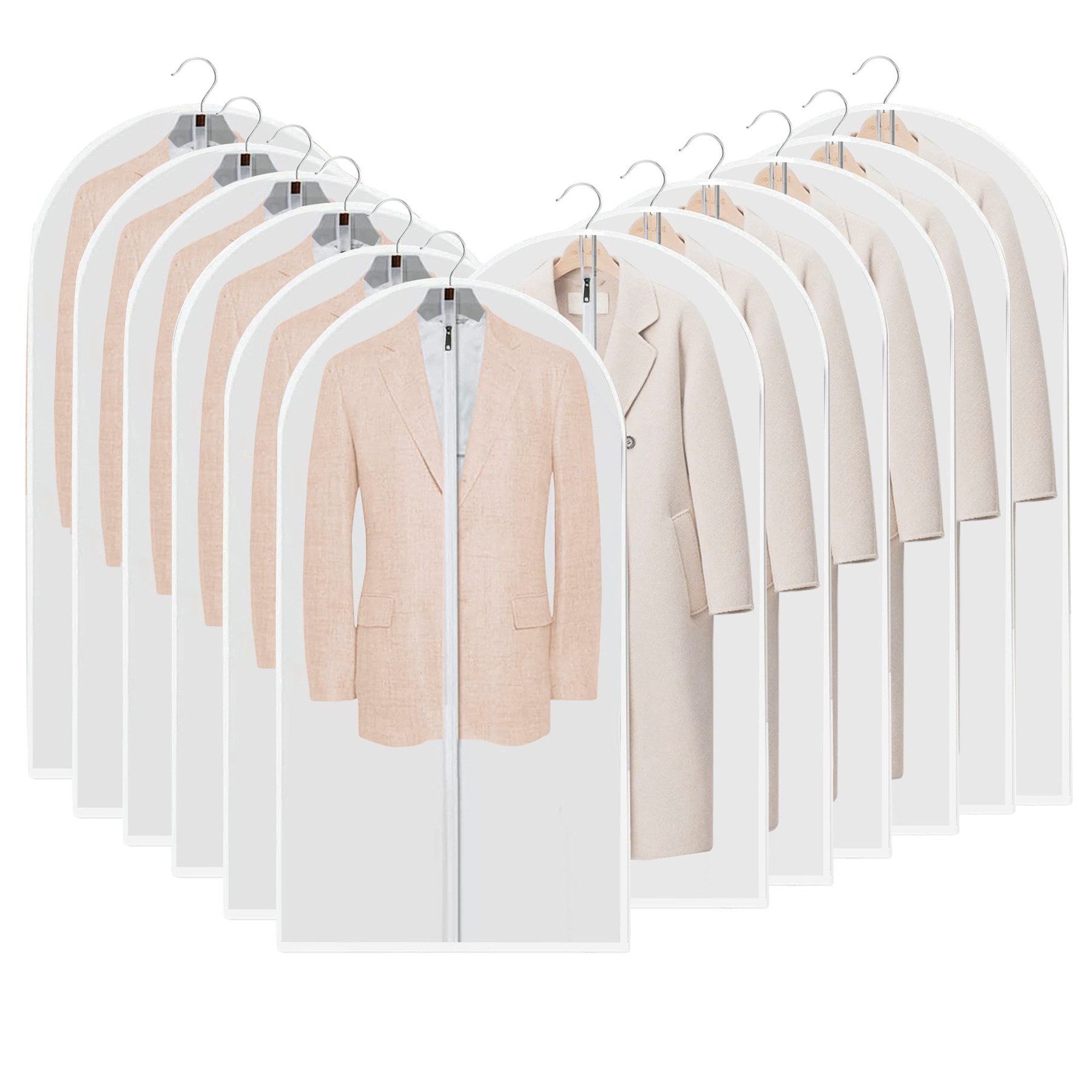 Mutig Kleidersack 12 Stück Kleidersack Anzug Lange,60x120cm Rand Transparent Mehrweg (12 St.Kleiderhülle Anzugsack Abendkleid Brautkleid Mantel Hemden, Mottenschutz Kleidersäcke Anzug Anzugtasche Kleidersäcke Wasserdicht) für Anzüge, Kleider, Mäntel, Jacken Kleidung Aufbewahrung