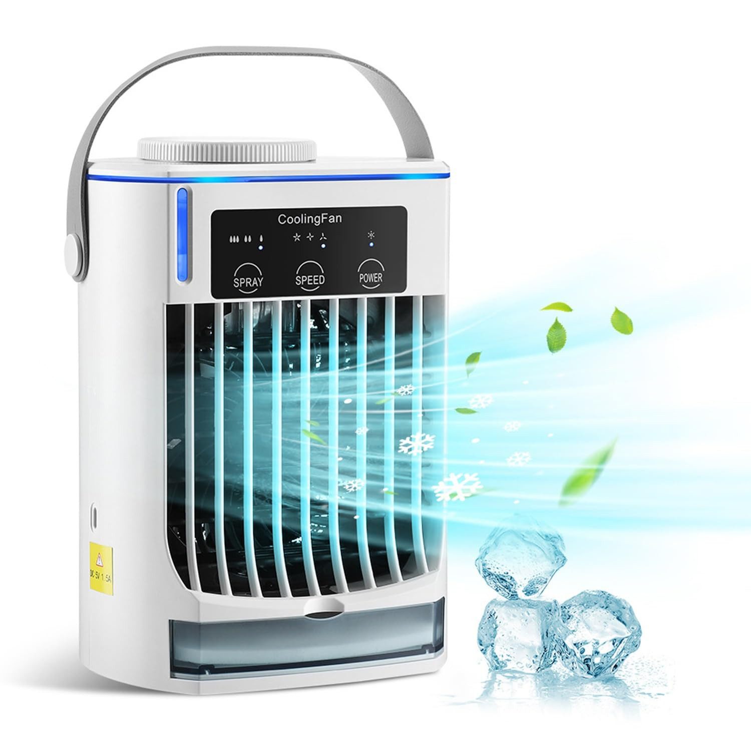 MOPUEA Ventilatorkombigerät Tragbarer Luftkühler Klimaanlage Luftbefeuchter 500ML Wassertank, 4-in-1 Multifunktionales Luftkühlgerät