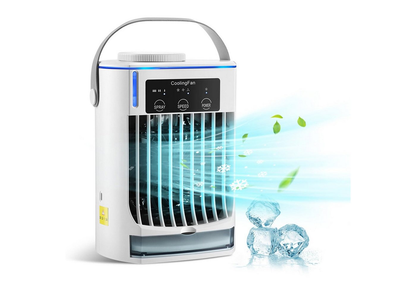 MOPUEA Ventilatorkombigerät Tragbarer Luftkühler Klimaanlage Luftbefeuchter 500ML Wassertank, 4-in-1 Multifunktionales Luftkühlgerät