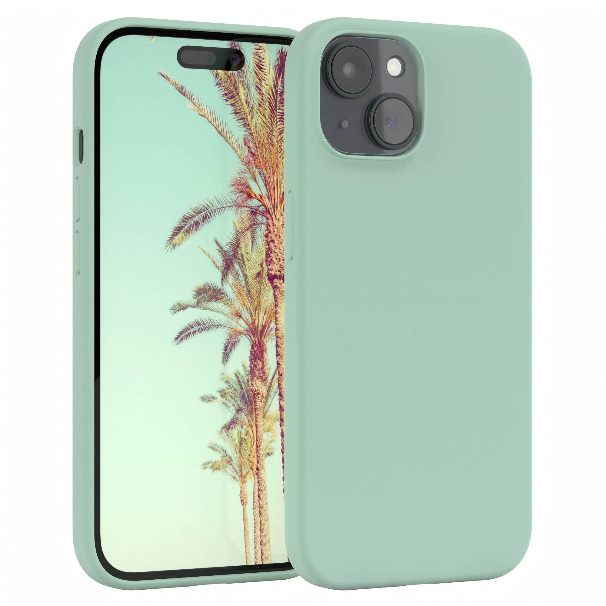 EAZY CASE Handyhülle Premium Silikon Case für Apple iPhone 15 6,1 Zoll, Cover Hülle mit Kameraschutz Bumper Case Slimcover kratzfest Mint Grün