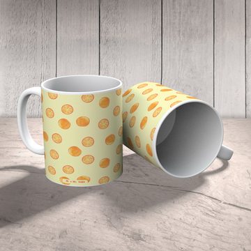 Mr. & Mrs. Panda Tasse Zitrus Orange - Gelb - Geschenk, Teetasse, Zitrusfrüchte, Porzellanta, Keramik, Einzigartiges Botschaft