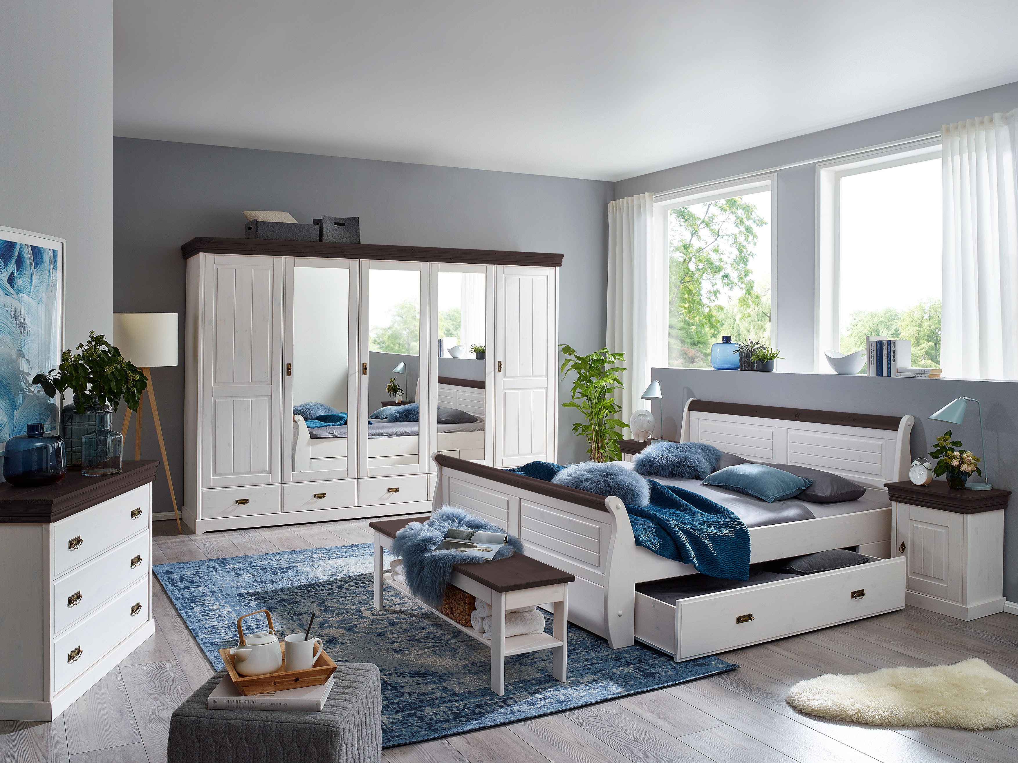 Woodroom Bettbank Pila (Kiefer massiv weiß gewachst), Sitzbank 140 cm, Bank mit Ablage, Bank fürs Bettende